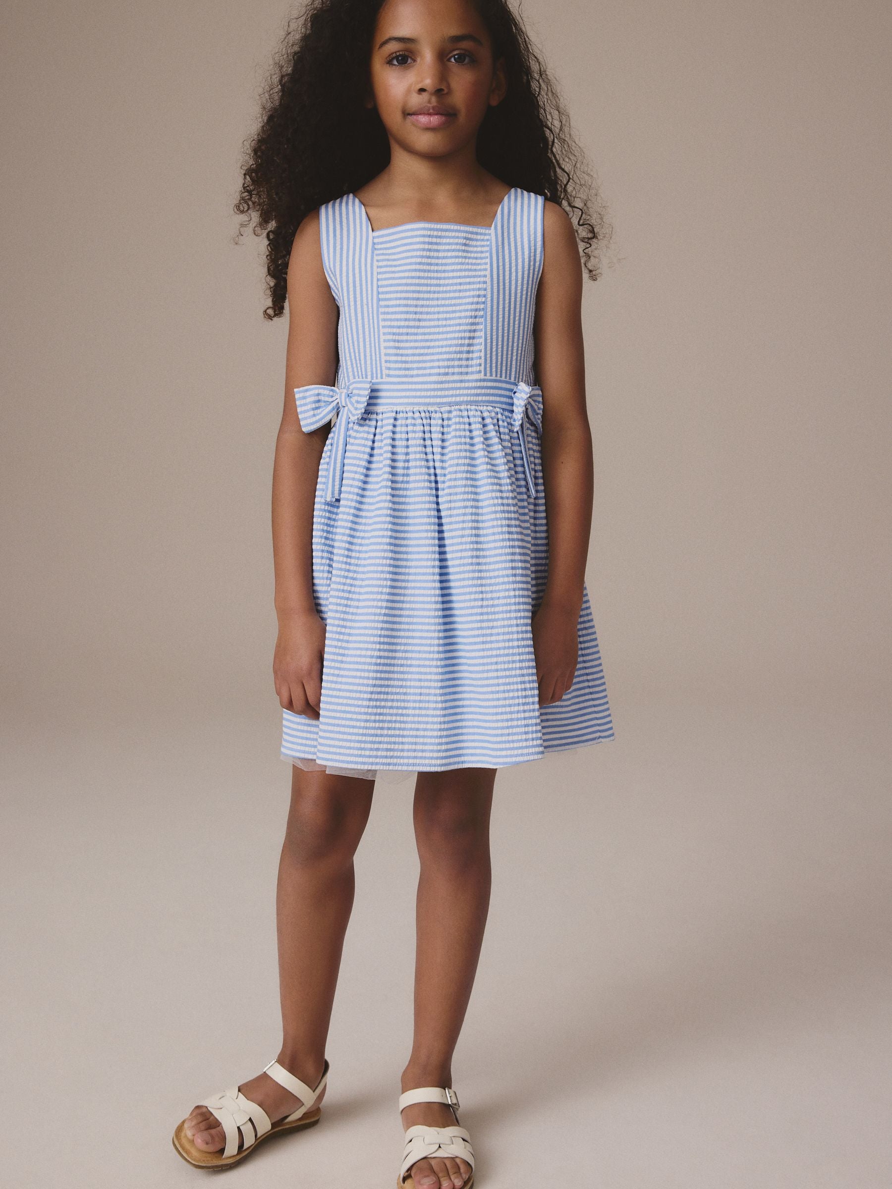 Blue Stripe Bow Detail Summer Dress (3-12yrs)