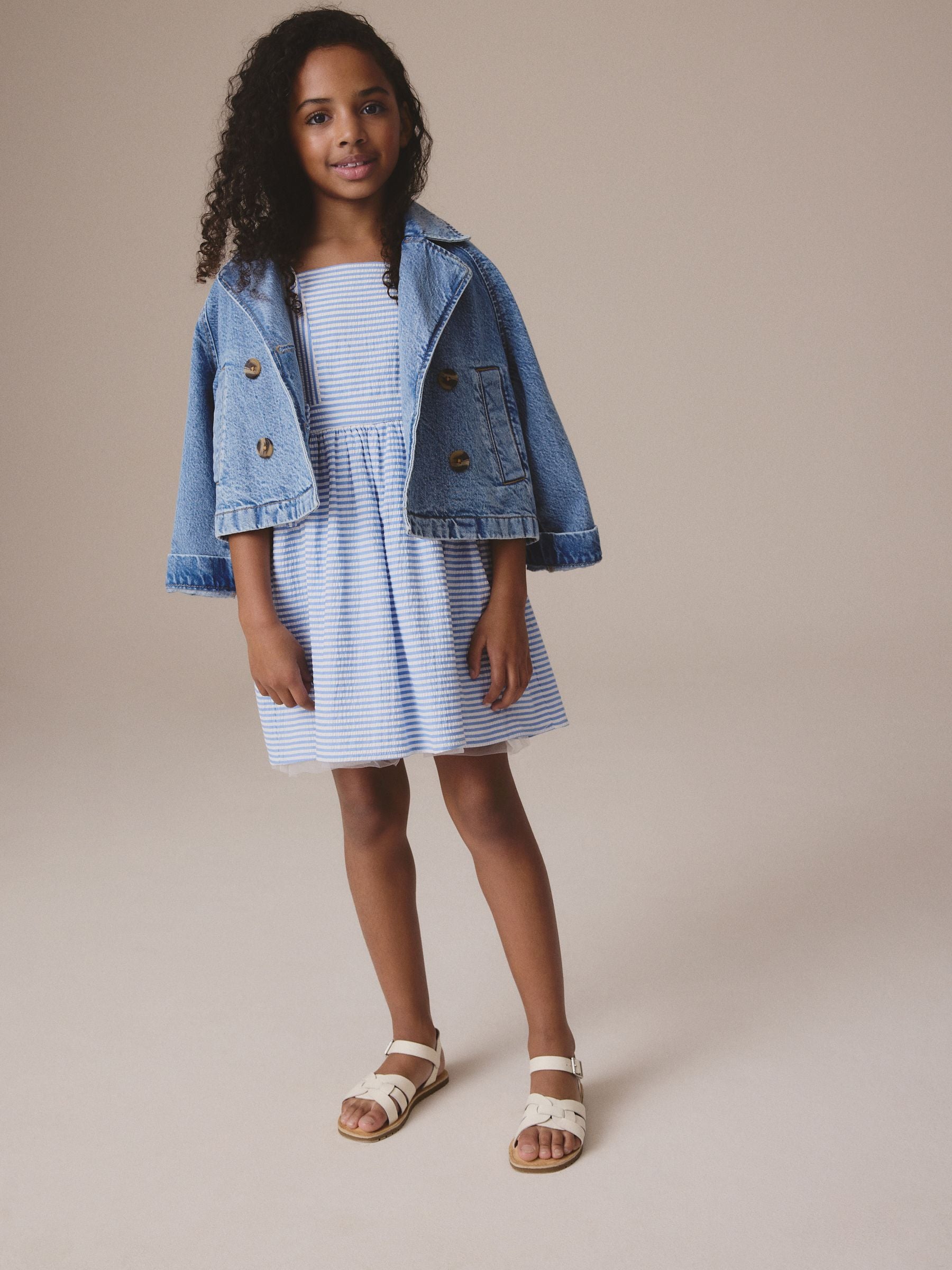 Blue Stripe Bow Detail Summer Dress (3-12yrs)