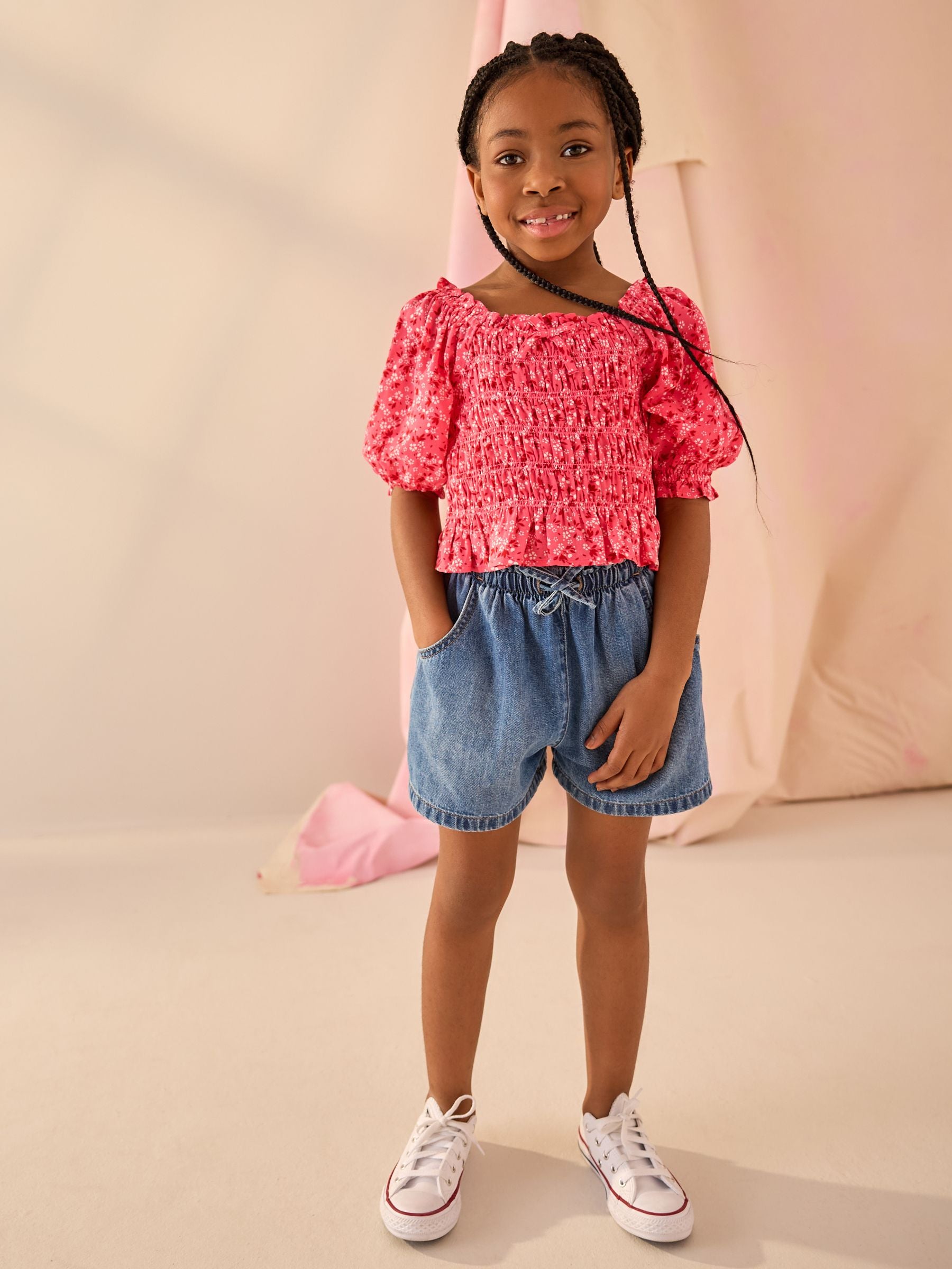 Pink Ditsy Shirred Blouse (3-16yrs)