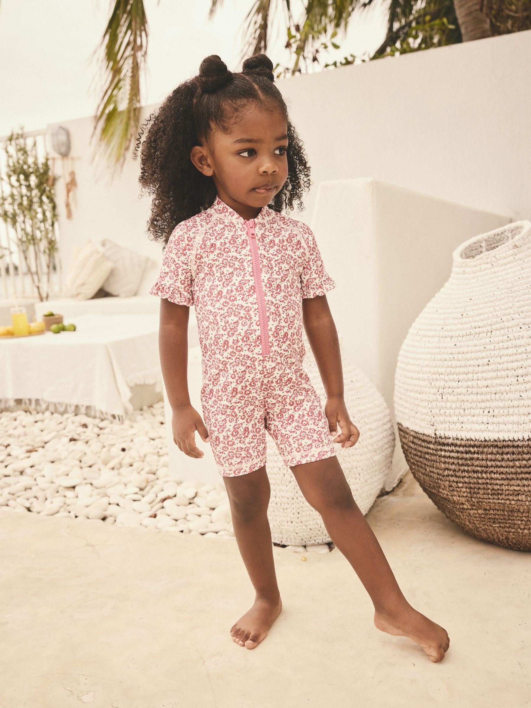 Pink Ditsy Frill Sleeve Sunsafe Swimsuit (3mths-10yrs)