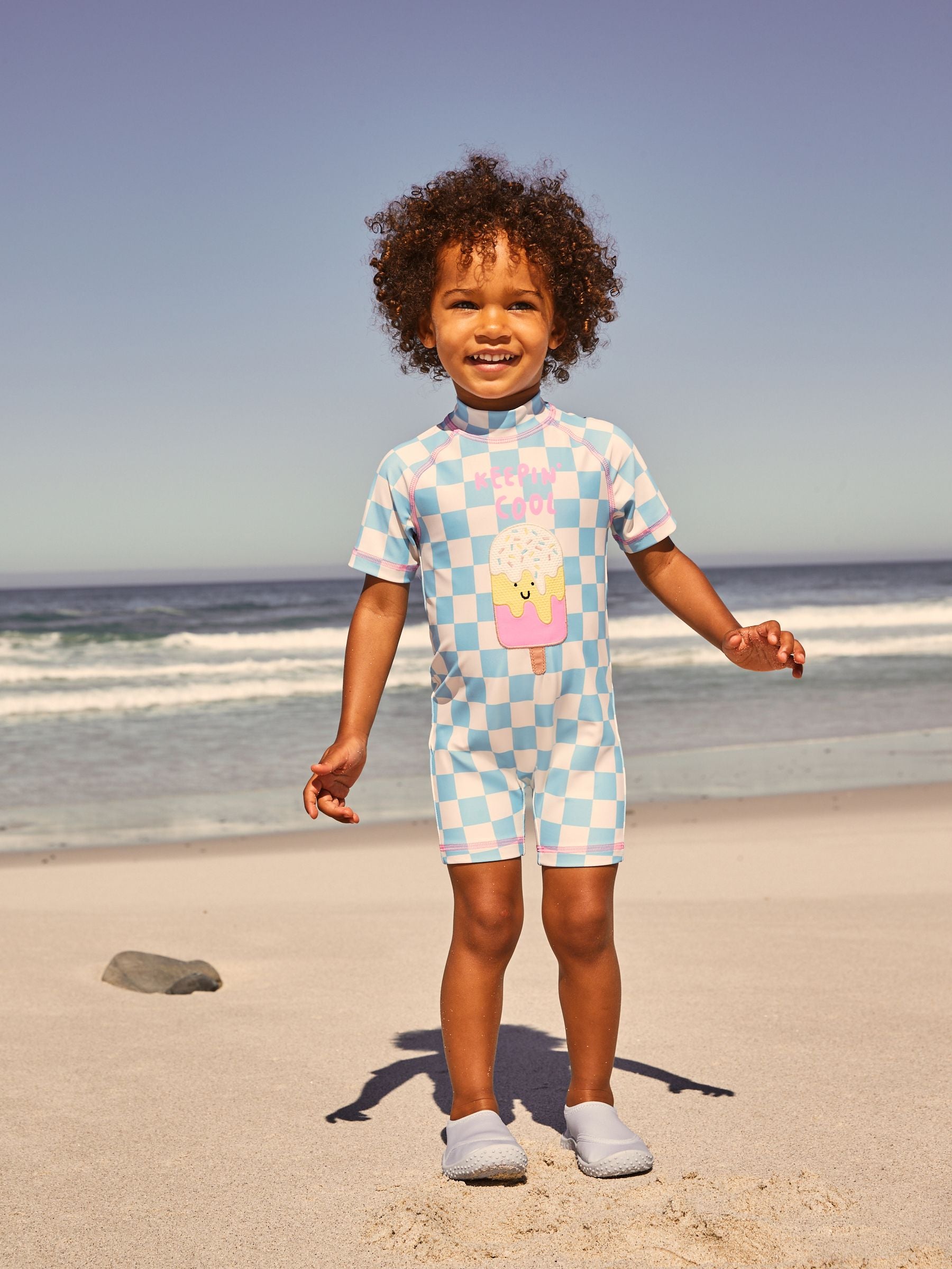 Blue Ice-Cream Zip Back Sunsafe Swimsuit (3mths-7yrs)