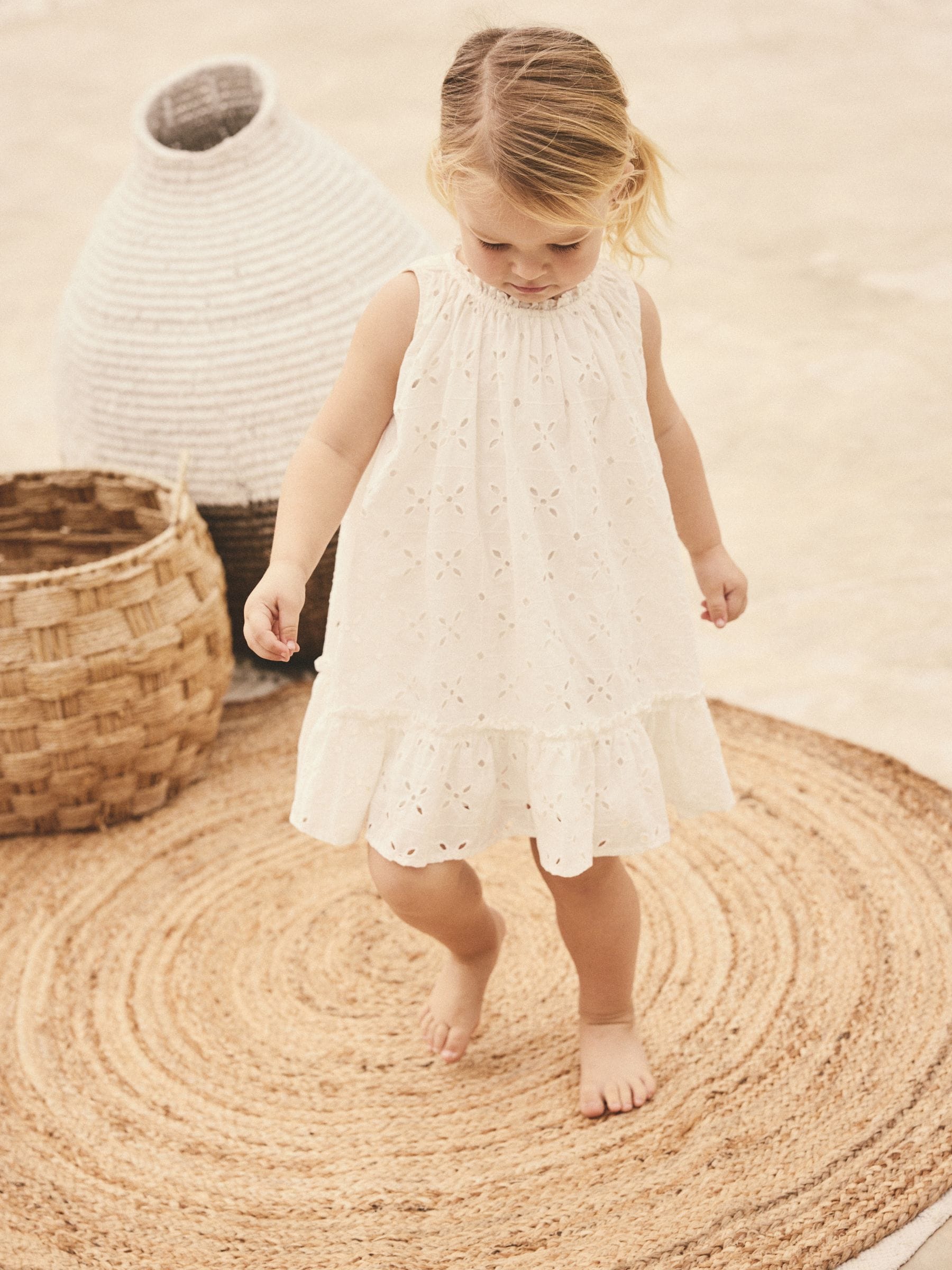 White Sleeveless Broderie Summer Dress (3mths-8yrs)