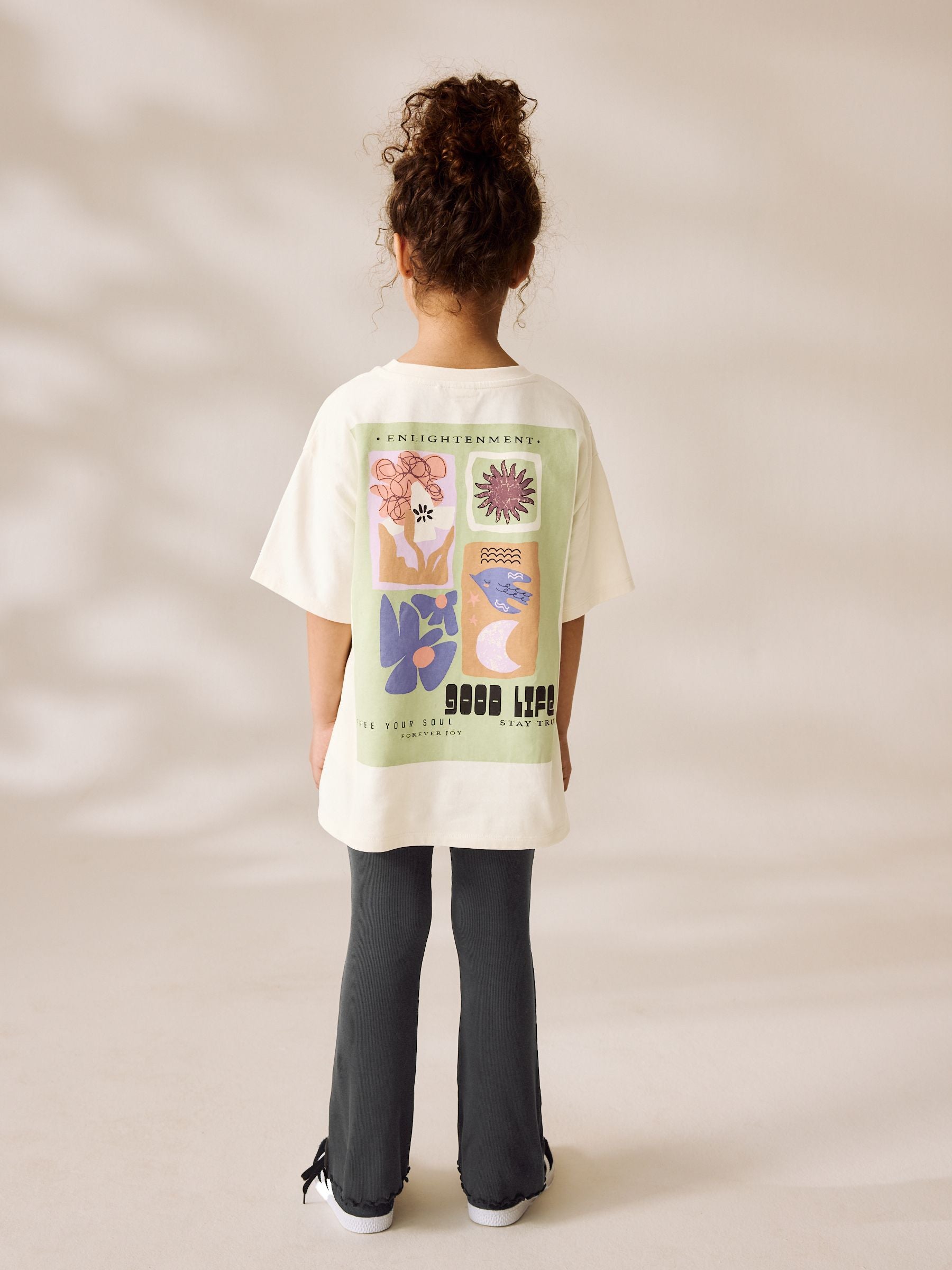 White Graphic T-Shirt and Ribbed Flare 100% Cotton Set (3-16yrs)