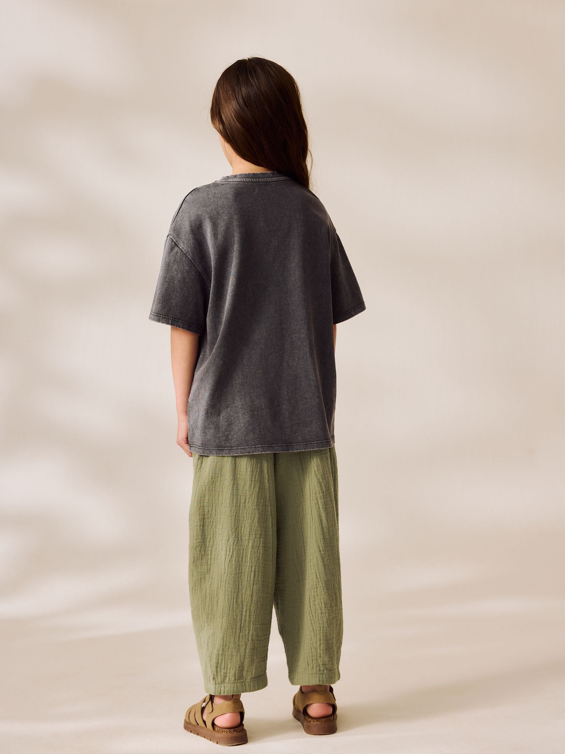 Khaki Green 100% Cotton Pull On Barrel Trousers (3-16yrs)