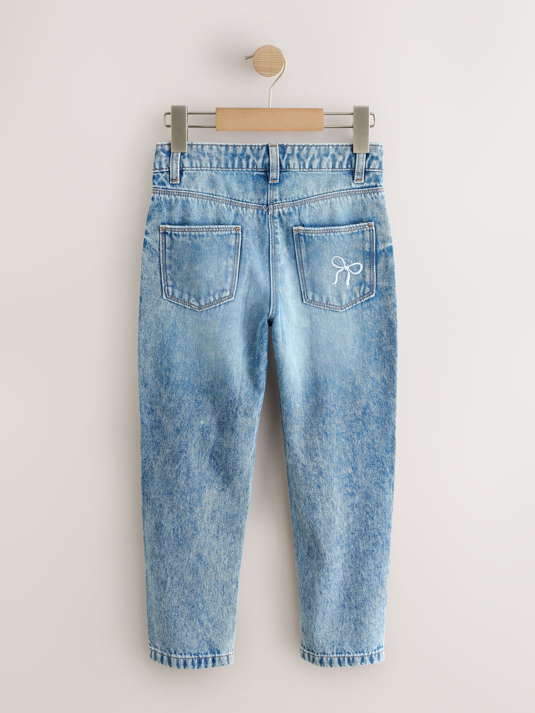 Mid Blue Denim Embellished Bow Mom Jeans (3-16yrs)