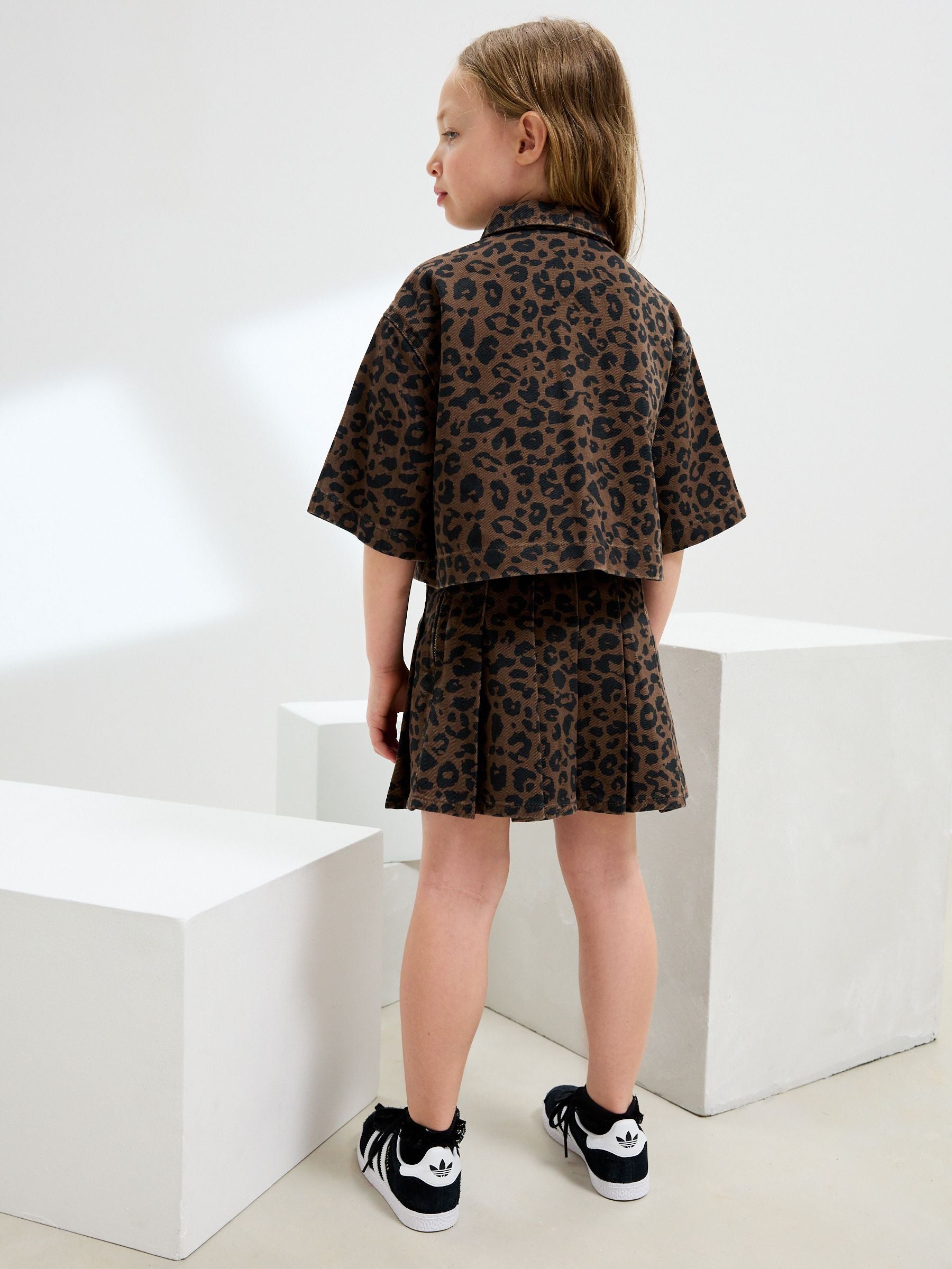 Animal Print Shirt and Pleated Skirt Set (3-16yrs)