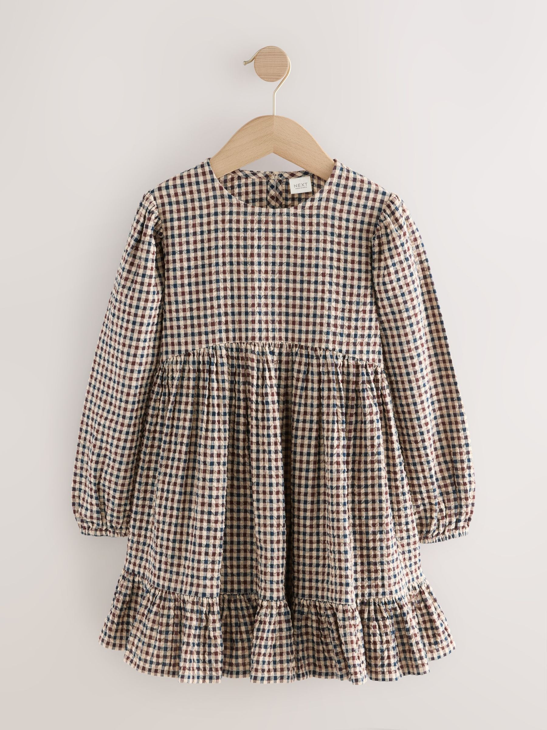 Neutral Gingham Tiered Dress (3-16yrs)