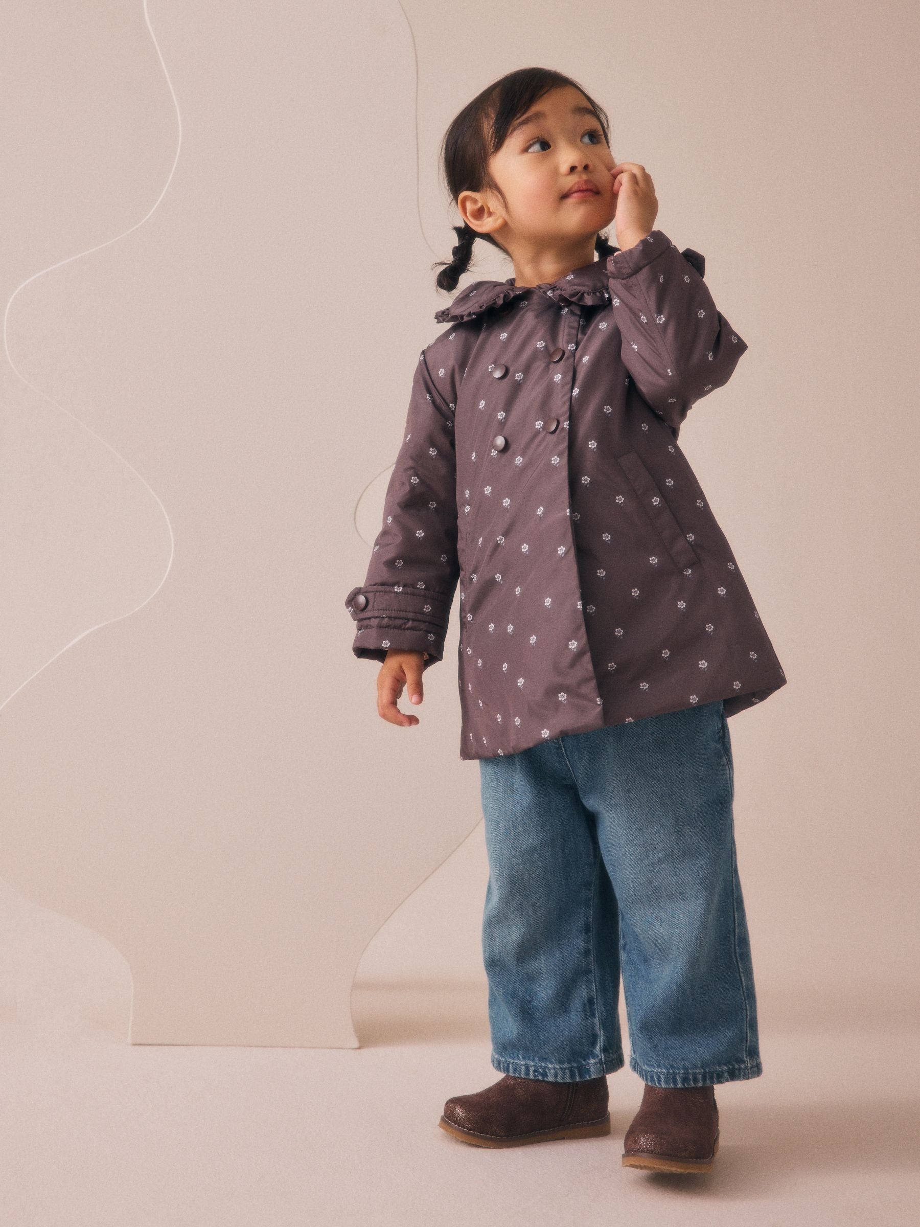 Chocolate Brown Shower Resistant Frill Collar Coat (3mths-7yrs)