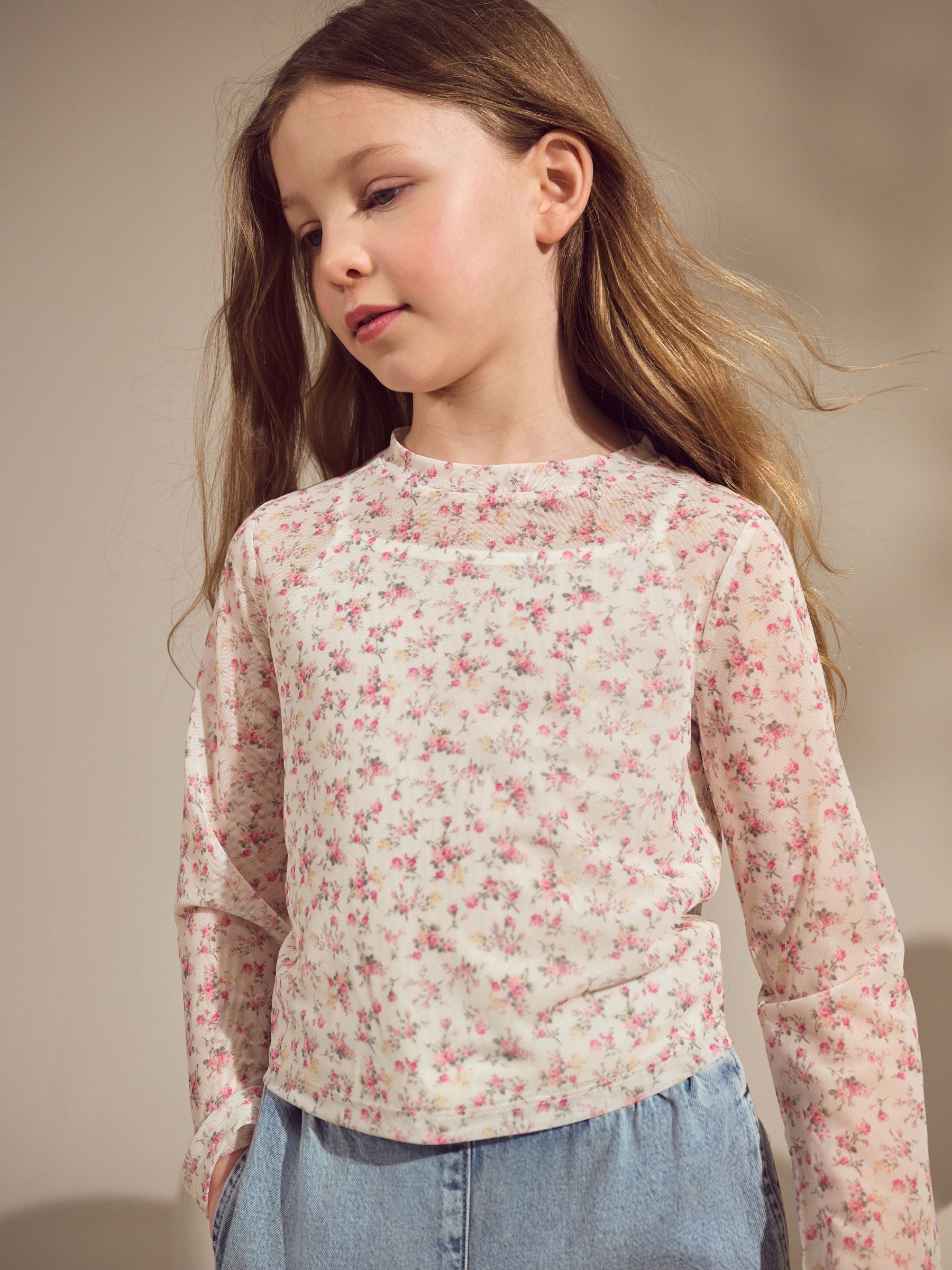White/Pink Floral Mesh Top with Vest (3-16yrs)