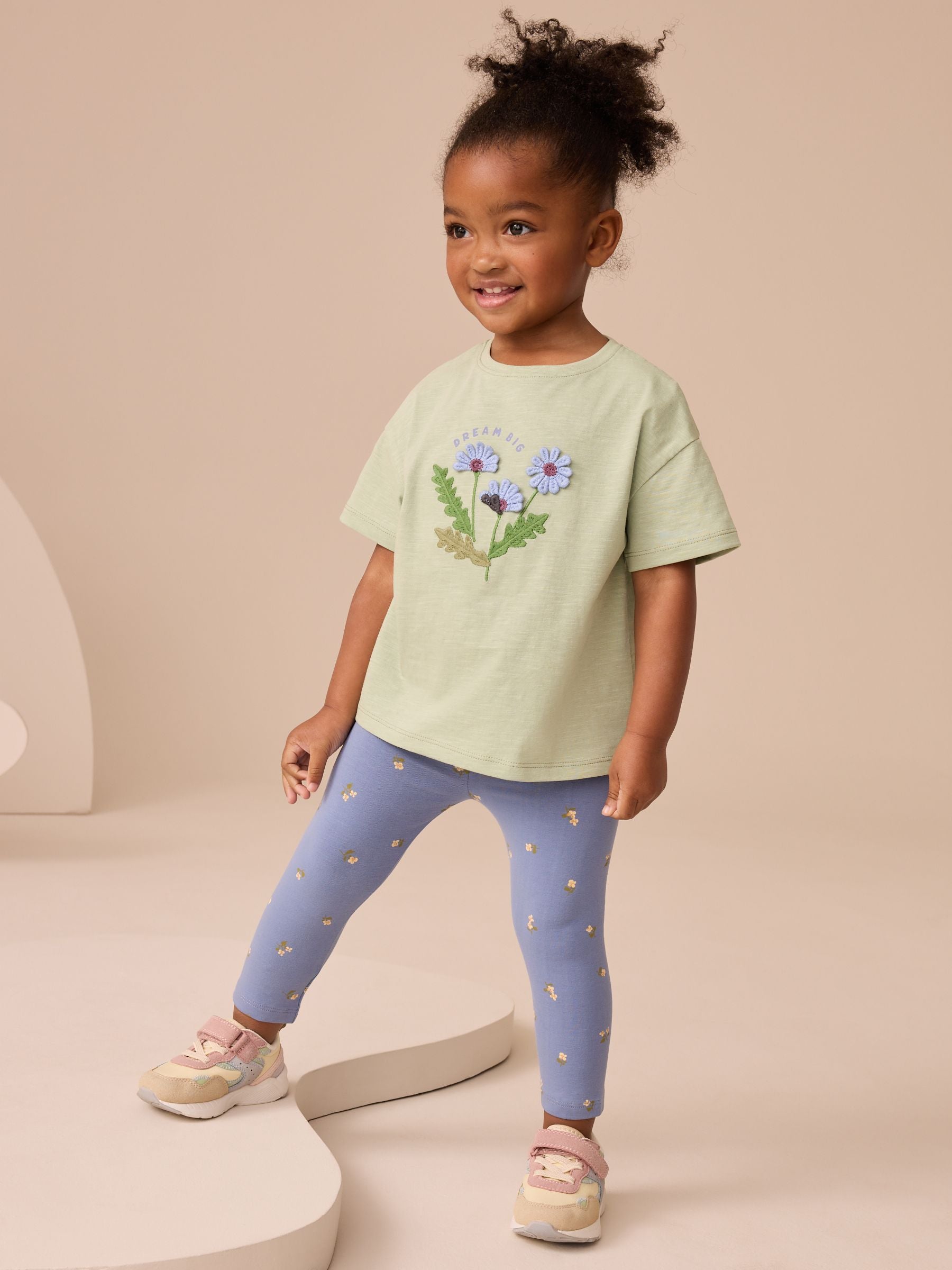 Green Flower Short Sleeve T-Shirt and Leggings Set (3mths-7yrs)