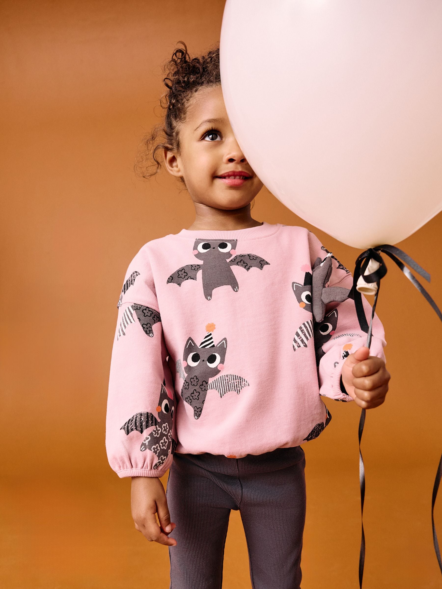Pink Halloween Padded Bat Long Sleeve Top and Flare Set (3mths-7yrs)