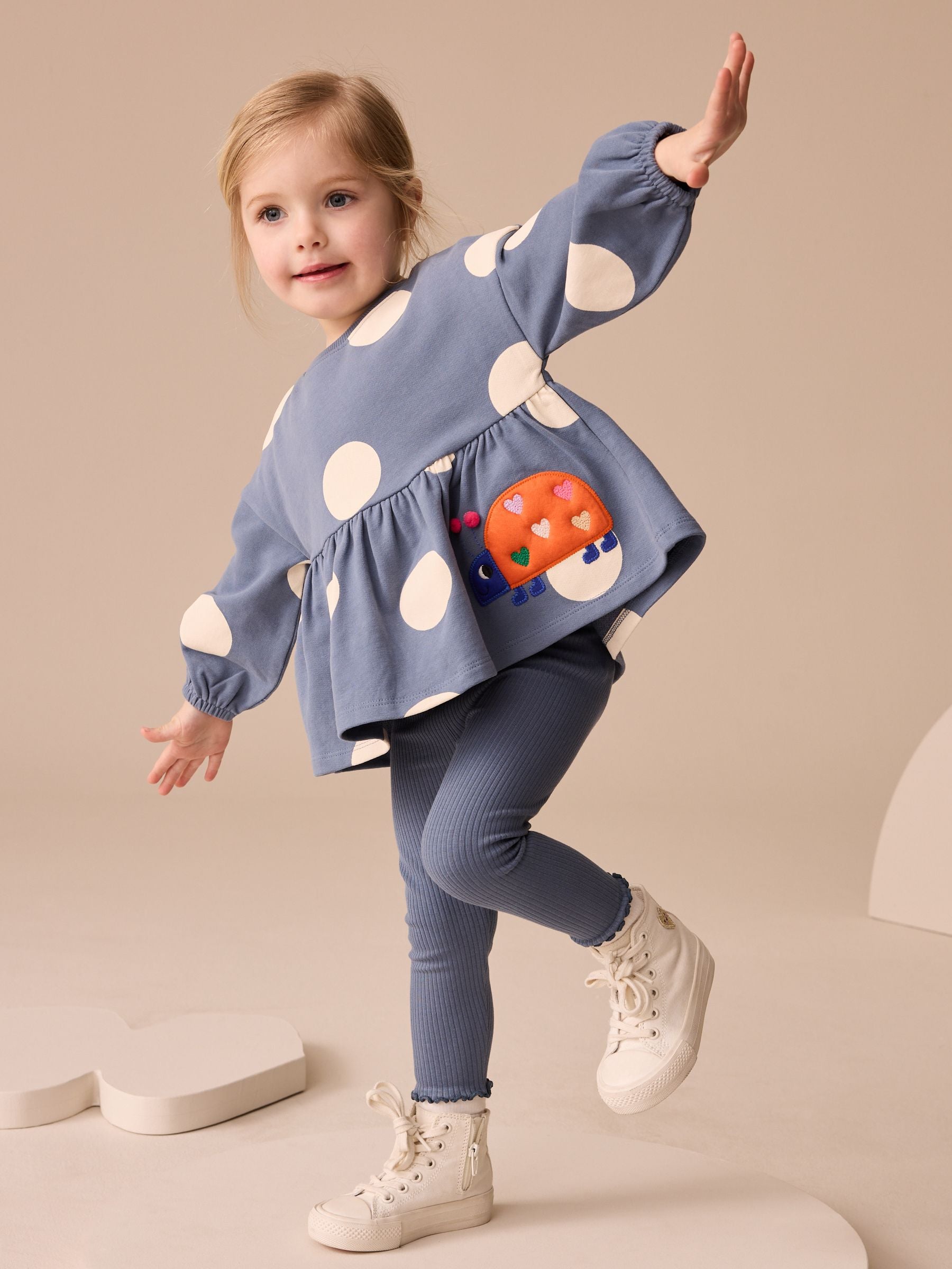 Navy Ladybird Long Sleeve Peplum Top and Leggings Set (3mths-7yrs)