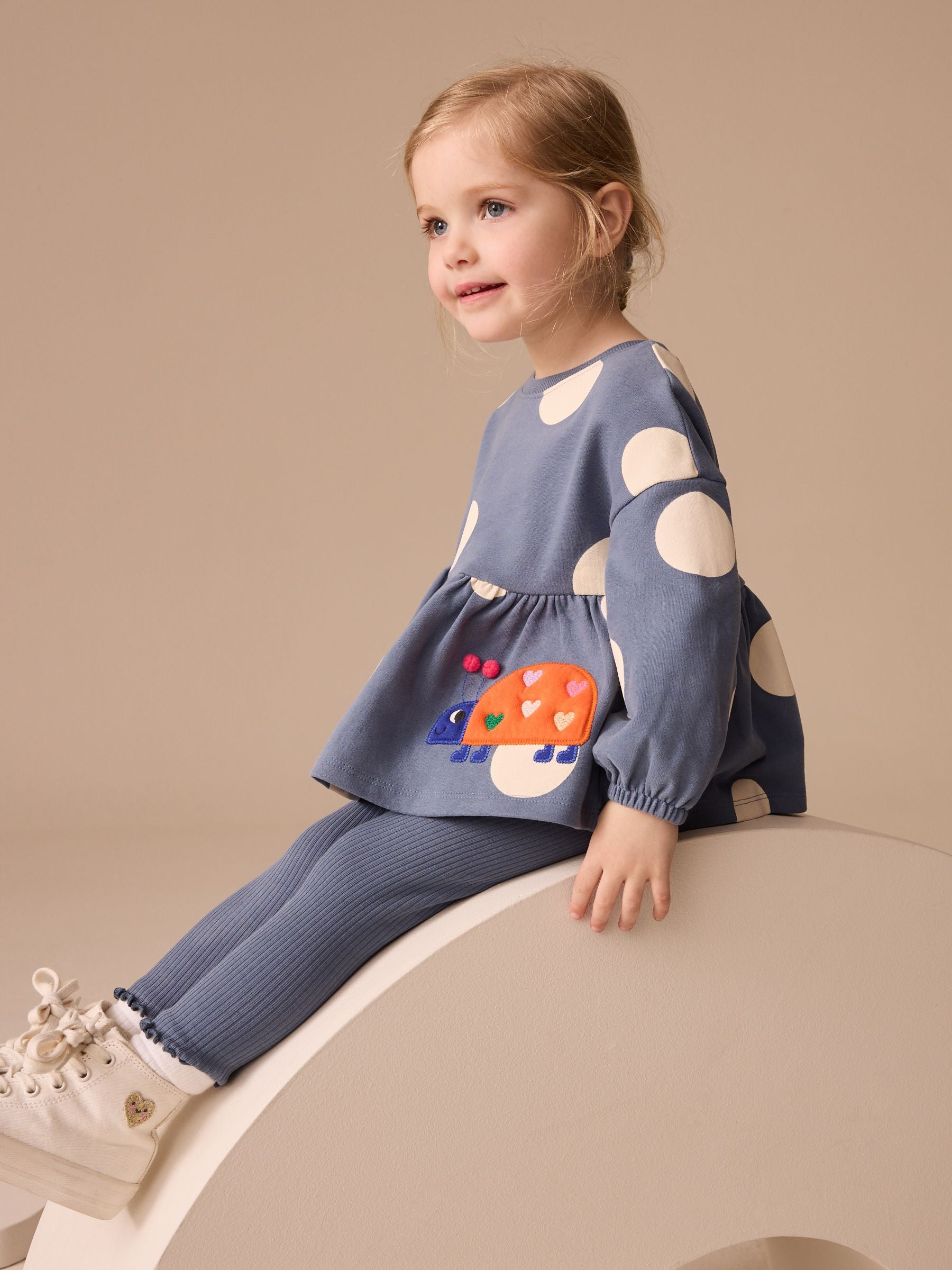 Navy Ladybird Long Sleeve Peplum Top and Leggings Set (3mths-7yrs)