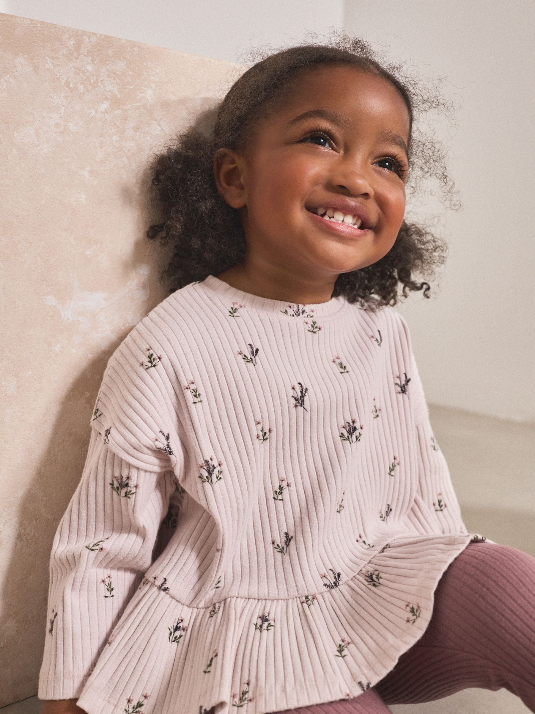 Mauve Purple Ditsy Floral Ribbed Long Sleeve Top and Leggings Set (3mths-7yrs)
