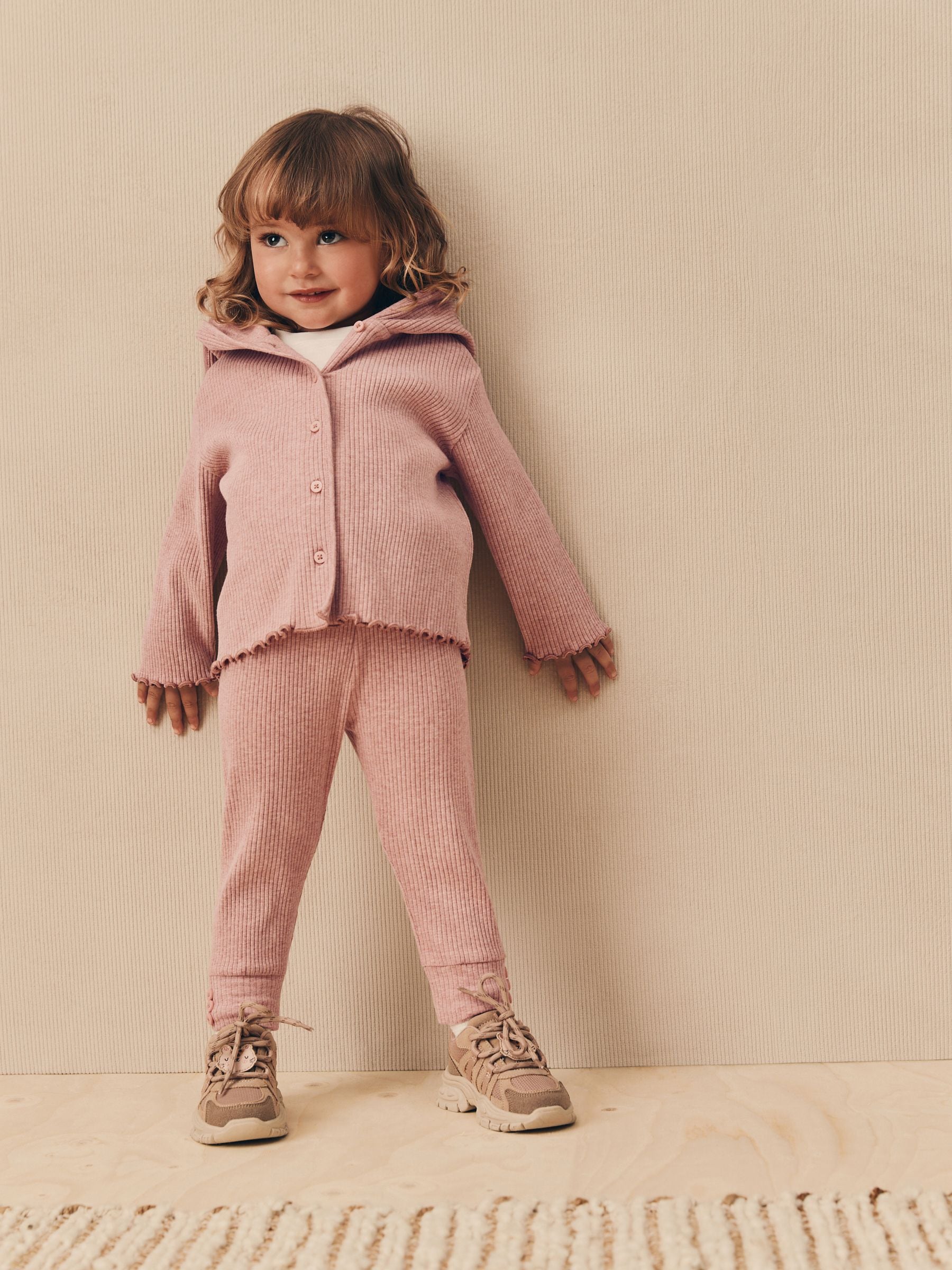 Light Pink Ribbed Hooded Cardigan and Leggings Set (3mths-7yrs)
