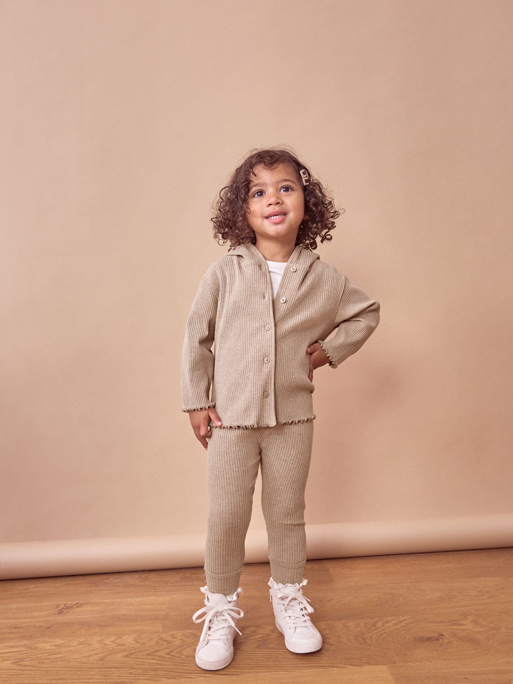 Brown Ribbed Hooded Cardigan and Leggings Set (3mths-7yrs)
