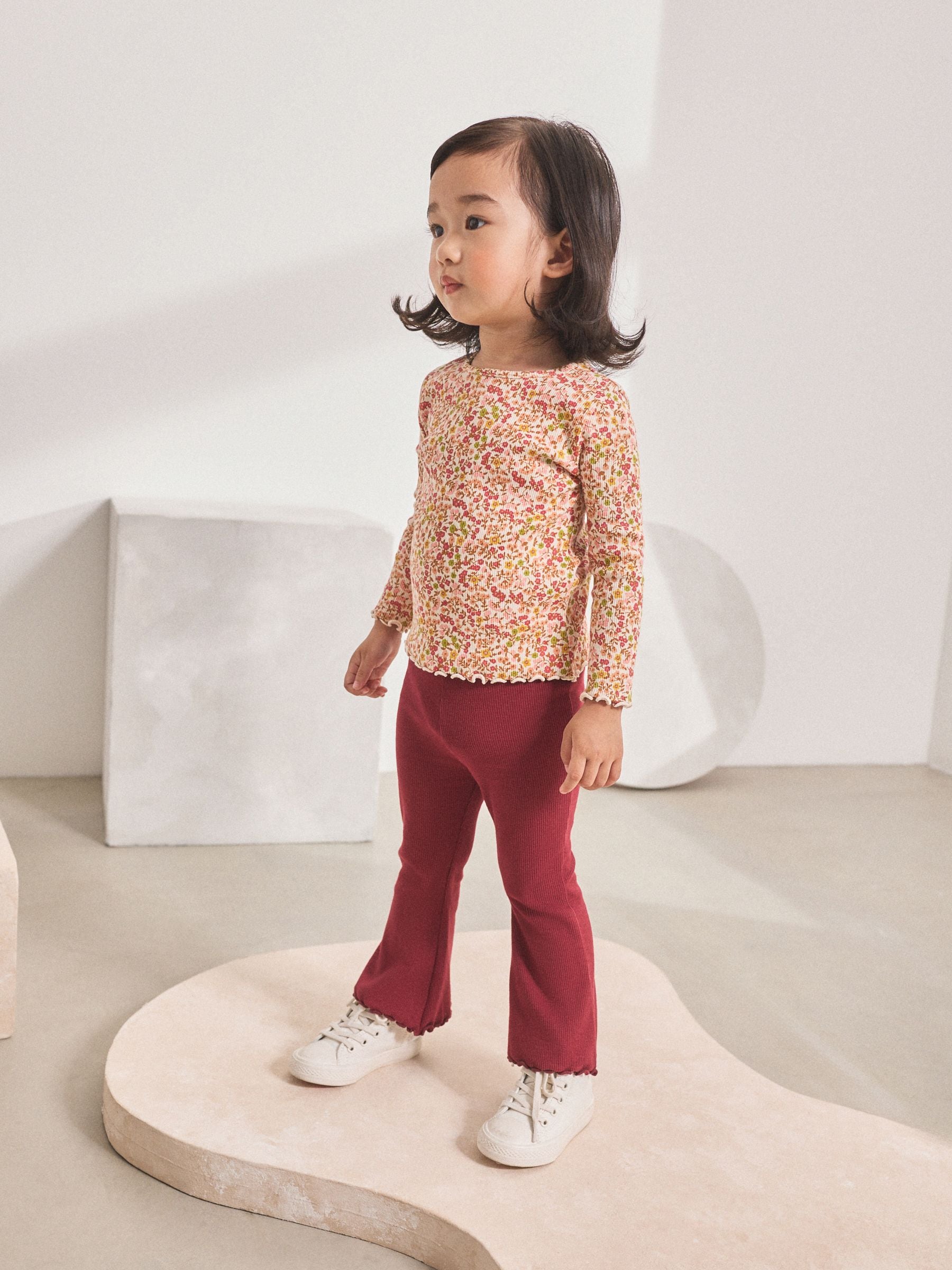Burgundy Red Rib Flare Leggings (3mths-7yrs)
