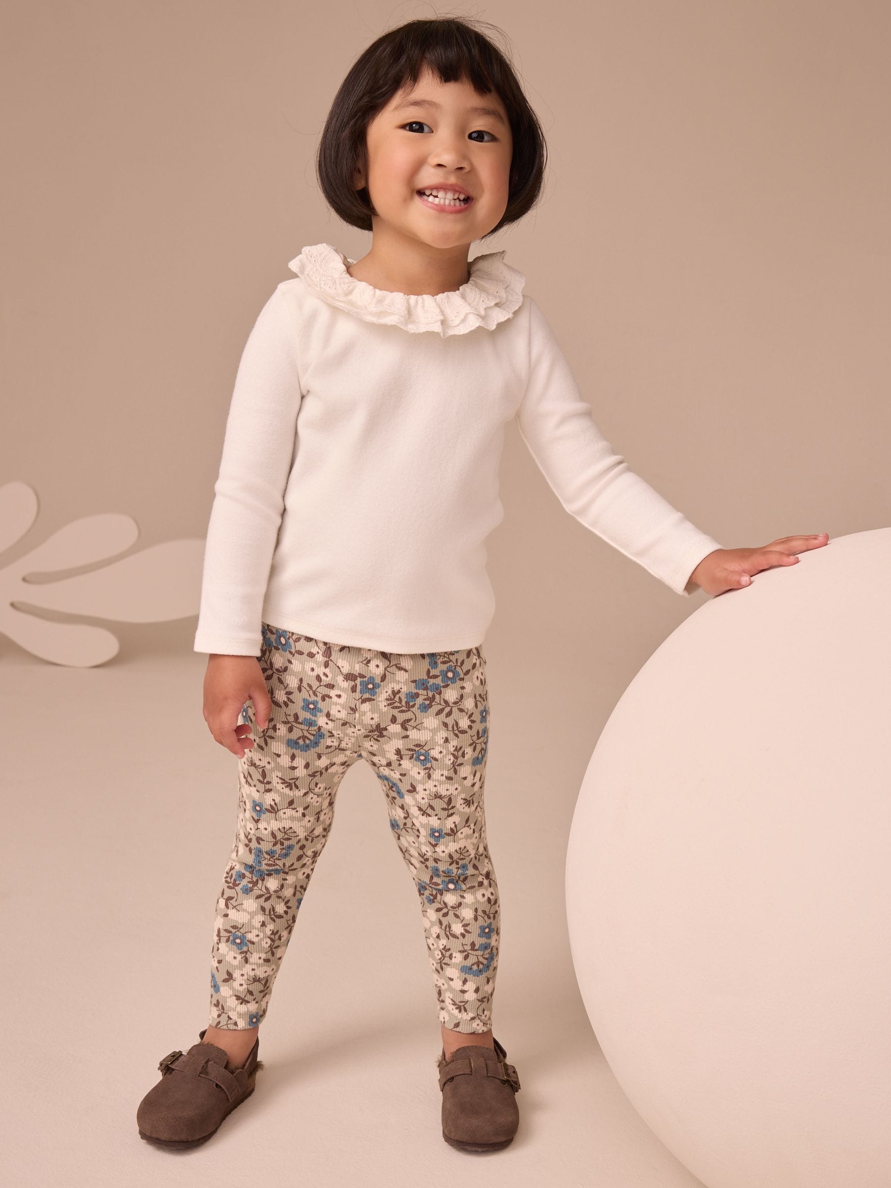 Sage Blue/Green Floral Rib Leggings (3mths-7yrs)