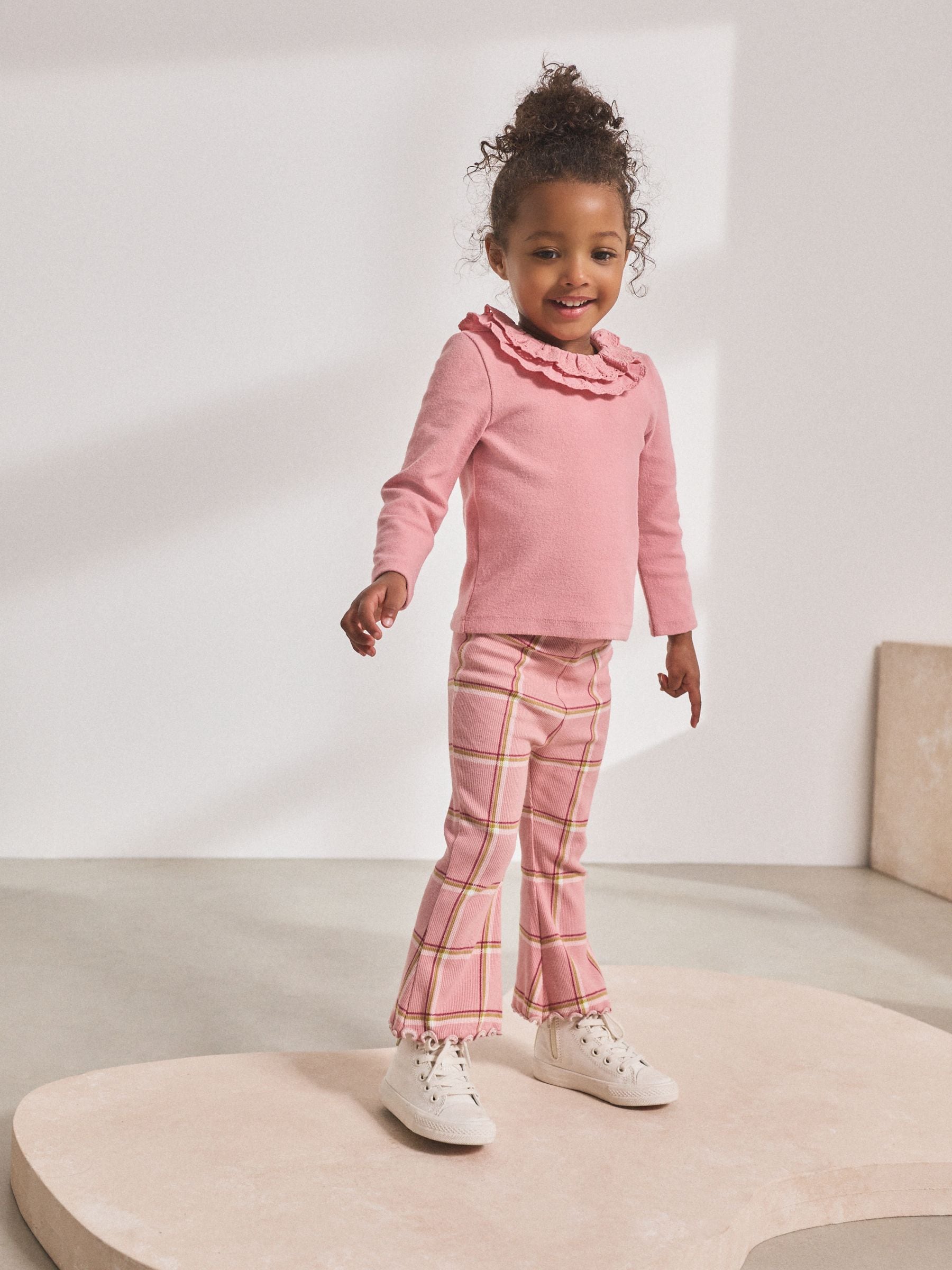Pink Check Rib Flare Leggings (3mths-7yrs)