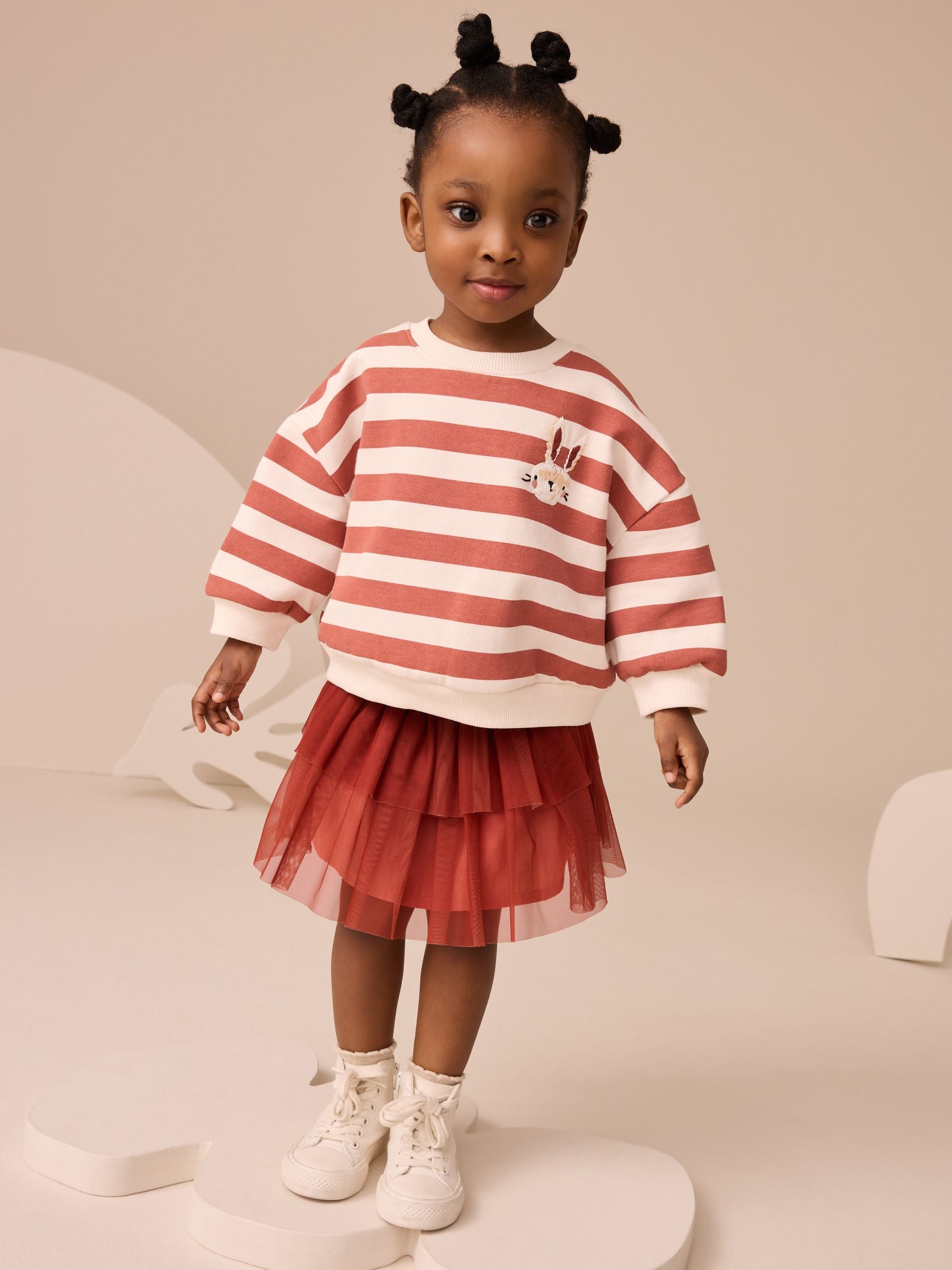 Orange Striped Long Sleeve Top and Skirt Set (3mths-7yrs)