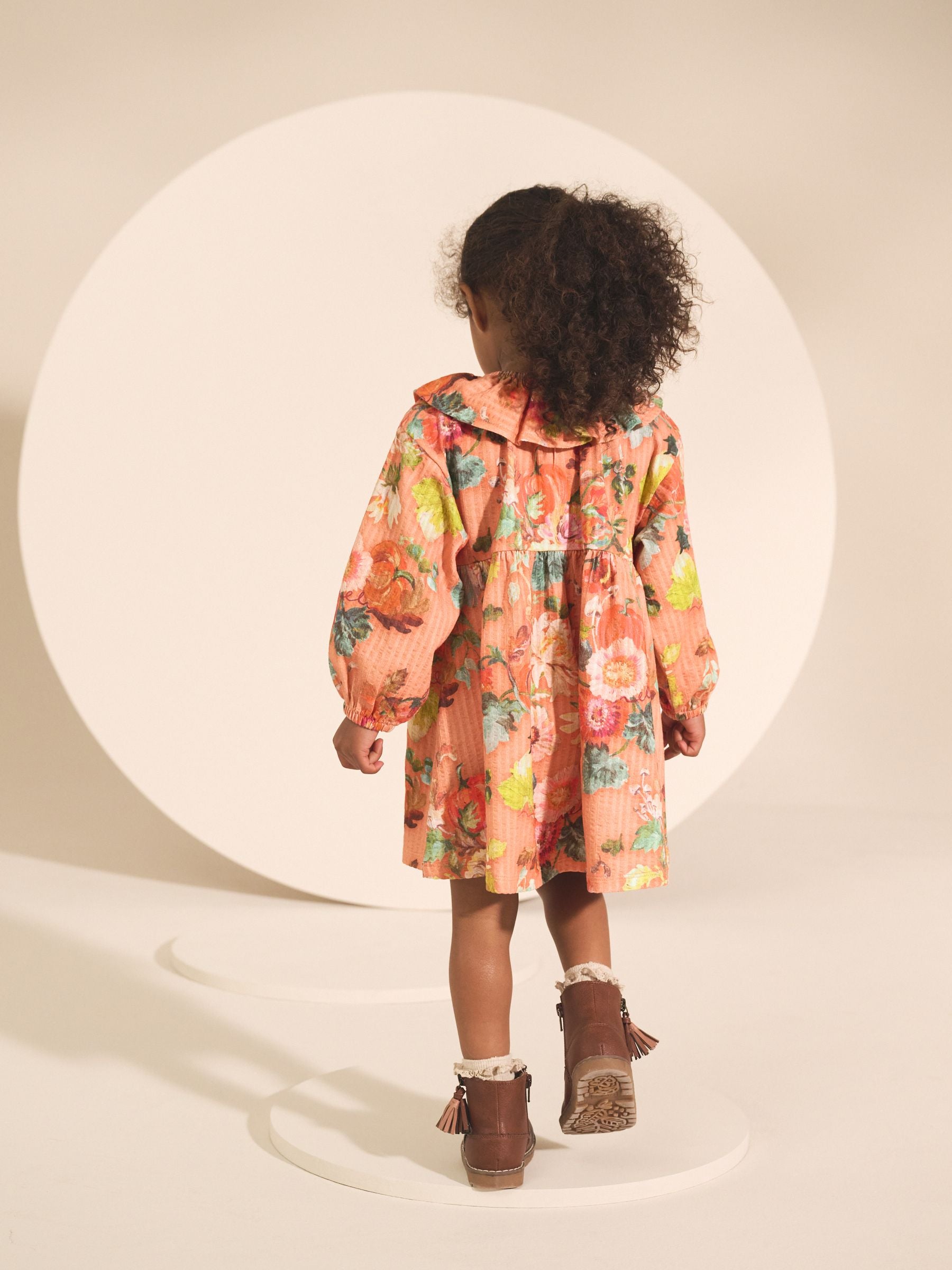 Autumnal Orange Long Sleeve Collared Dress (3mths-7yrs)