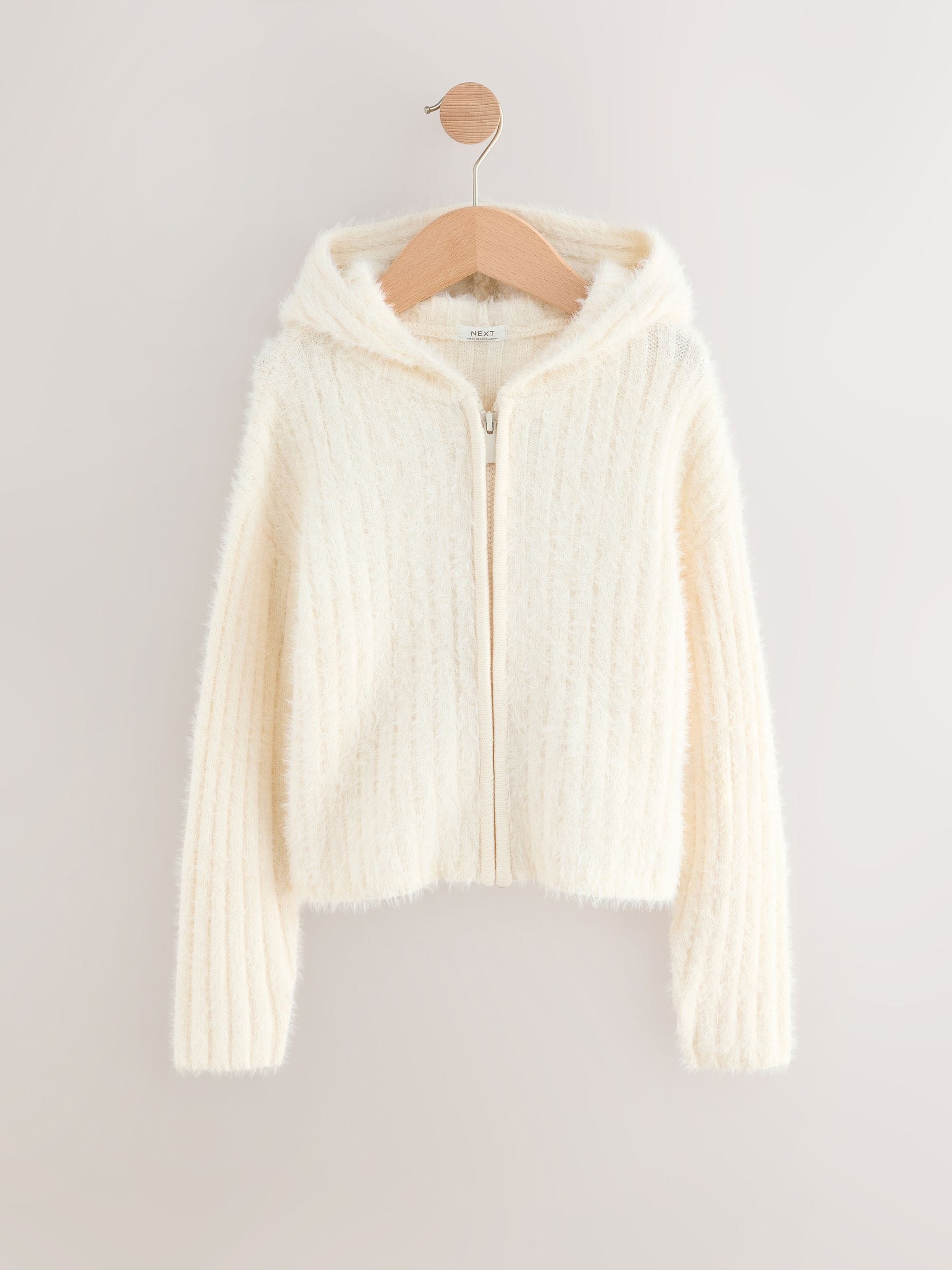 Ecru Fluffy Zip Through Hoodie (3-16yrs)