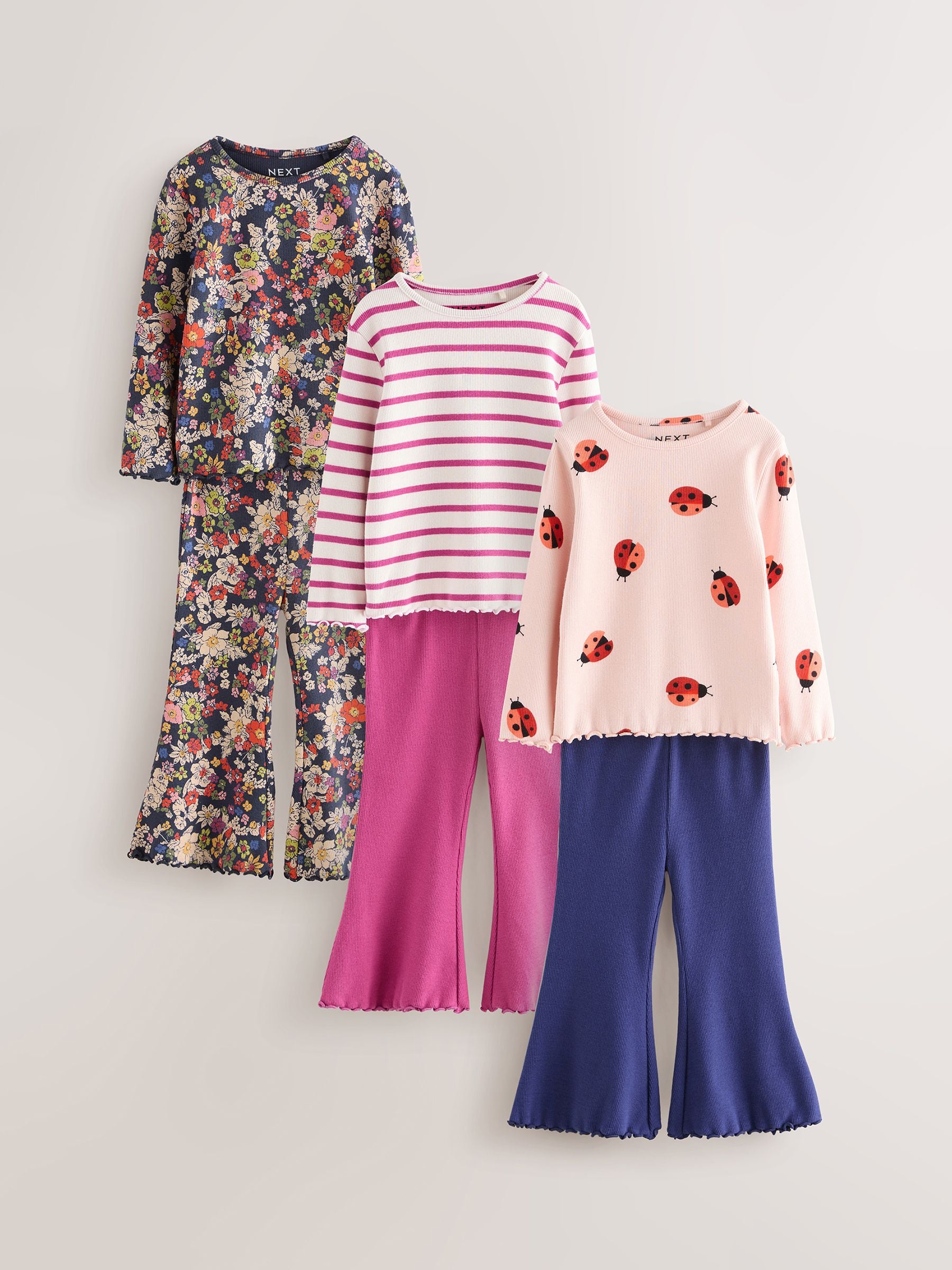 Navy/Pink Top and Flared Leggings Set 3 Pack (3mths-7yrs)