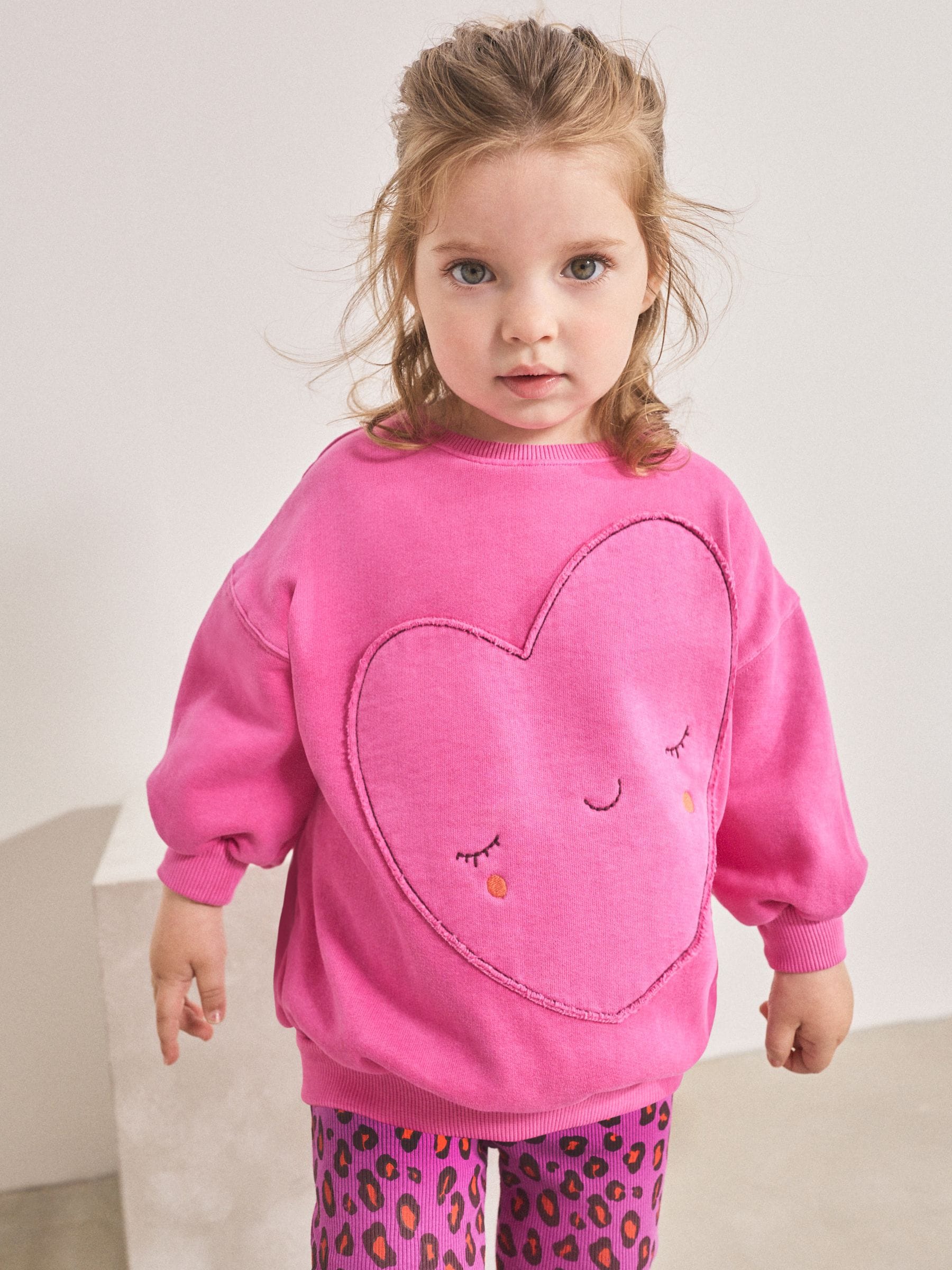Pink Heart Animal Print Sweatshirt & Flare Leggings Set (3mths-7yrs)