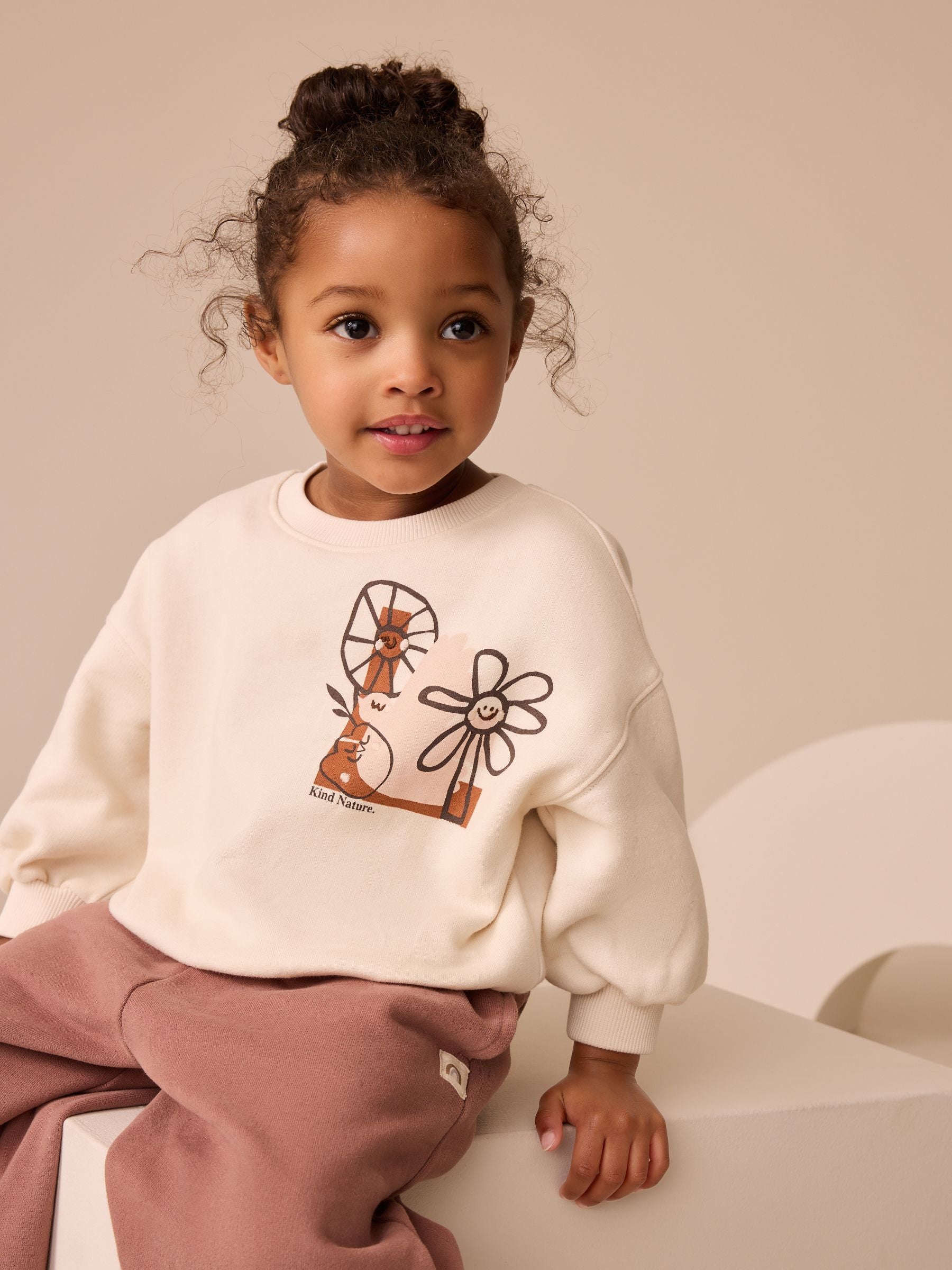 Cream Flower Graphic Print Crew Neck Sweatshirt (3mths-7yrs)