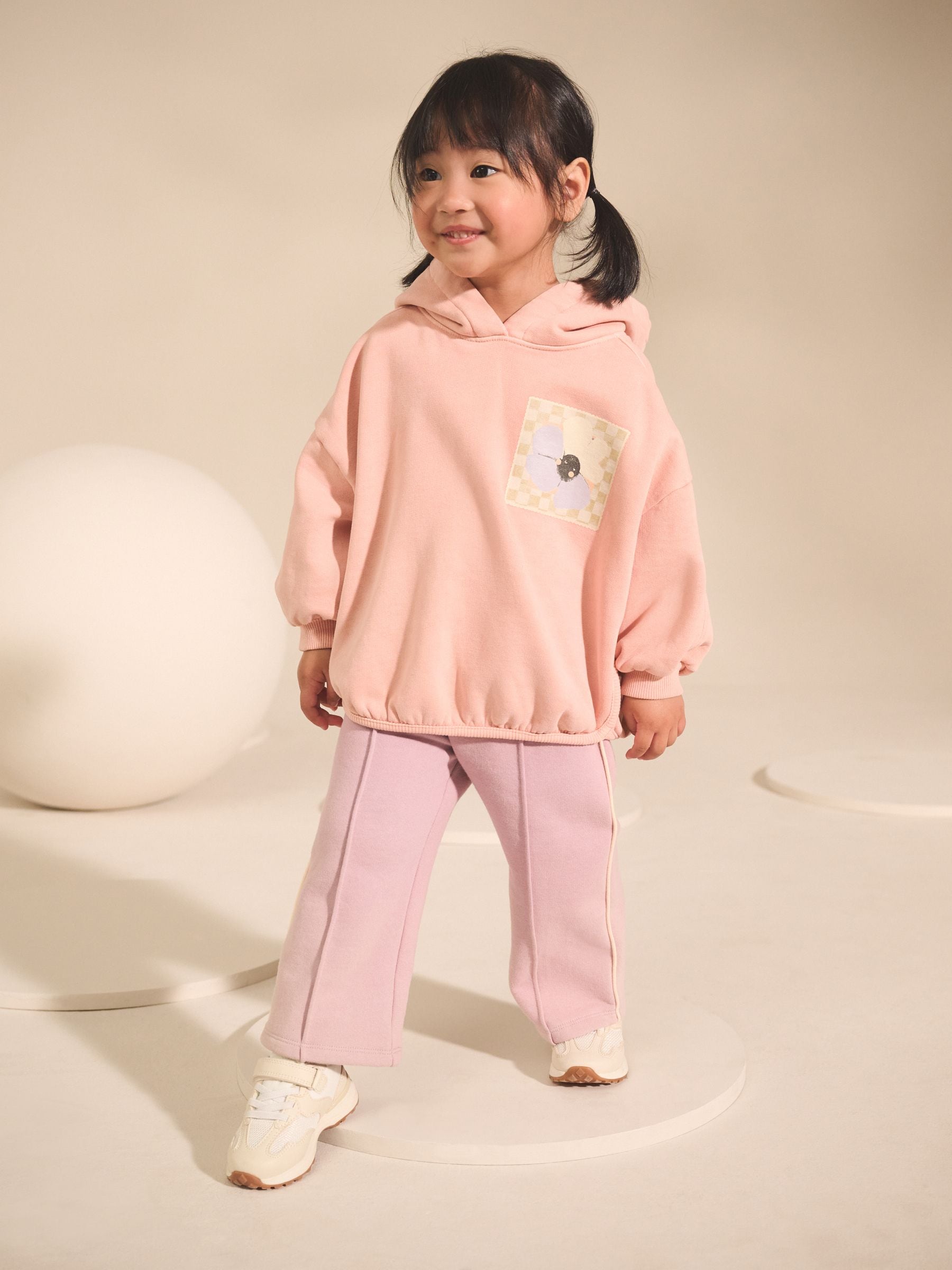 Light Pink Plant Graphic Print Hoodie & Wide Leg Joggers Set (3mths-7yrs)