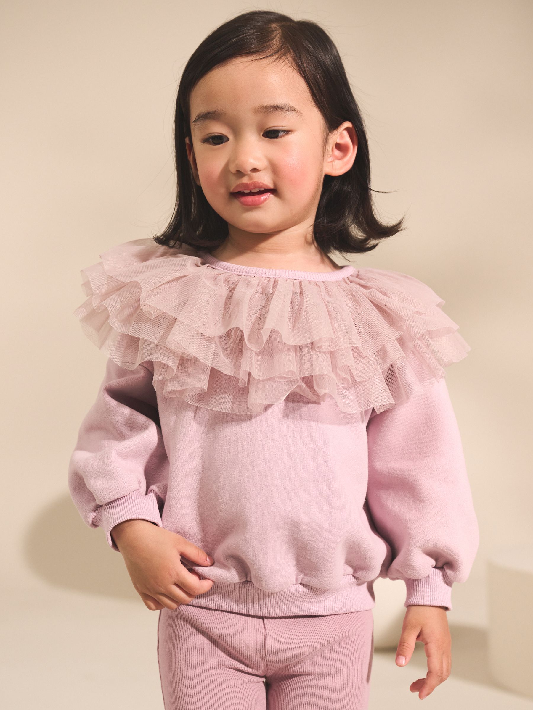 Light Pink Ruffle Collar Sweatshirt & Flare Leggings Set (3mths-7yrs)