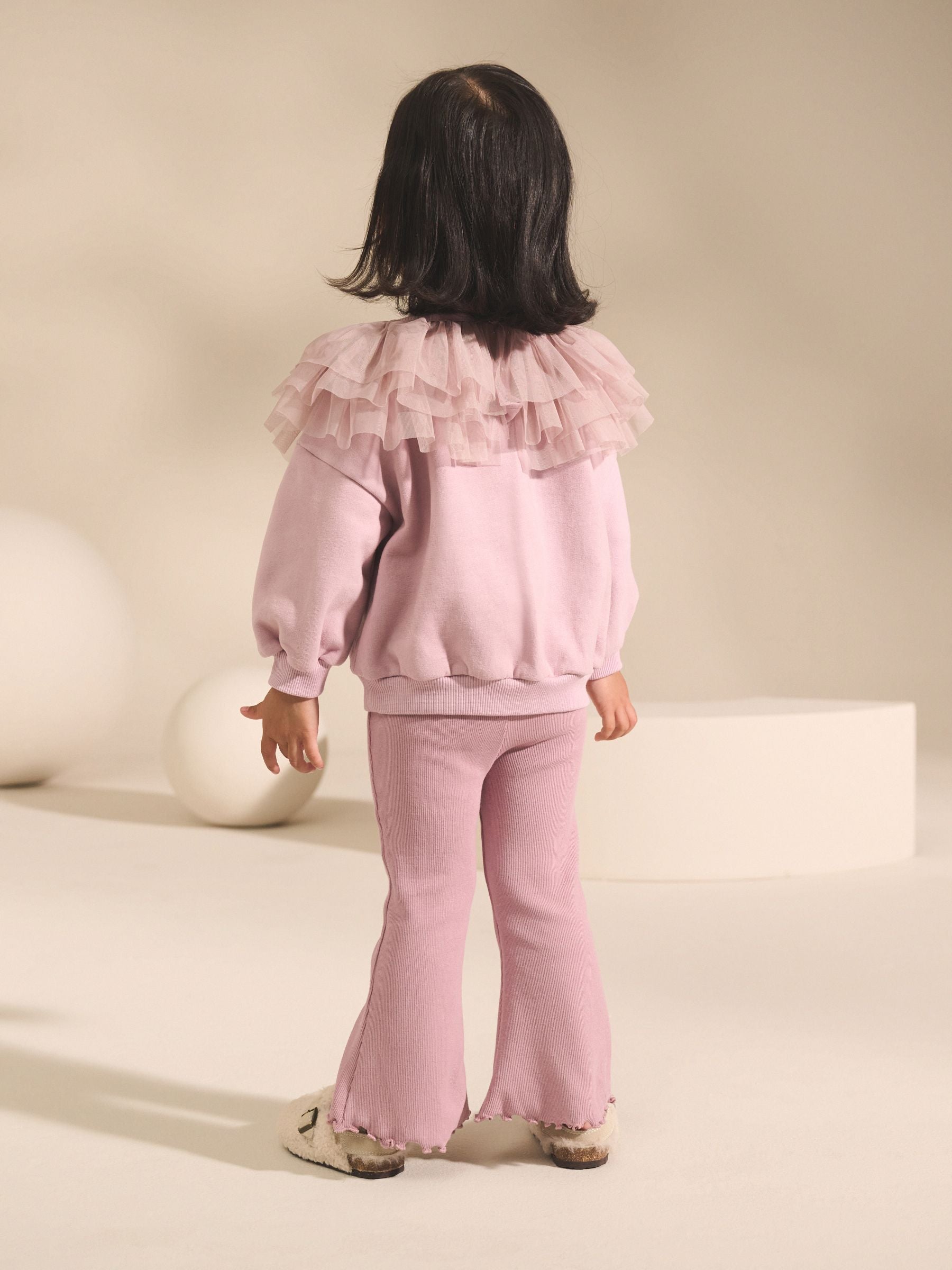 Light Pink Ruffle Collar Sweatshirt & Flare Leggings Set (3mths-7yrs)