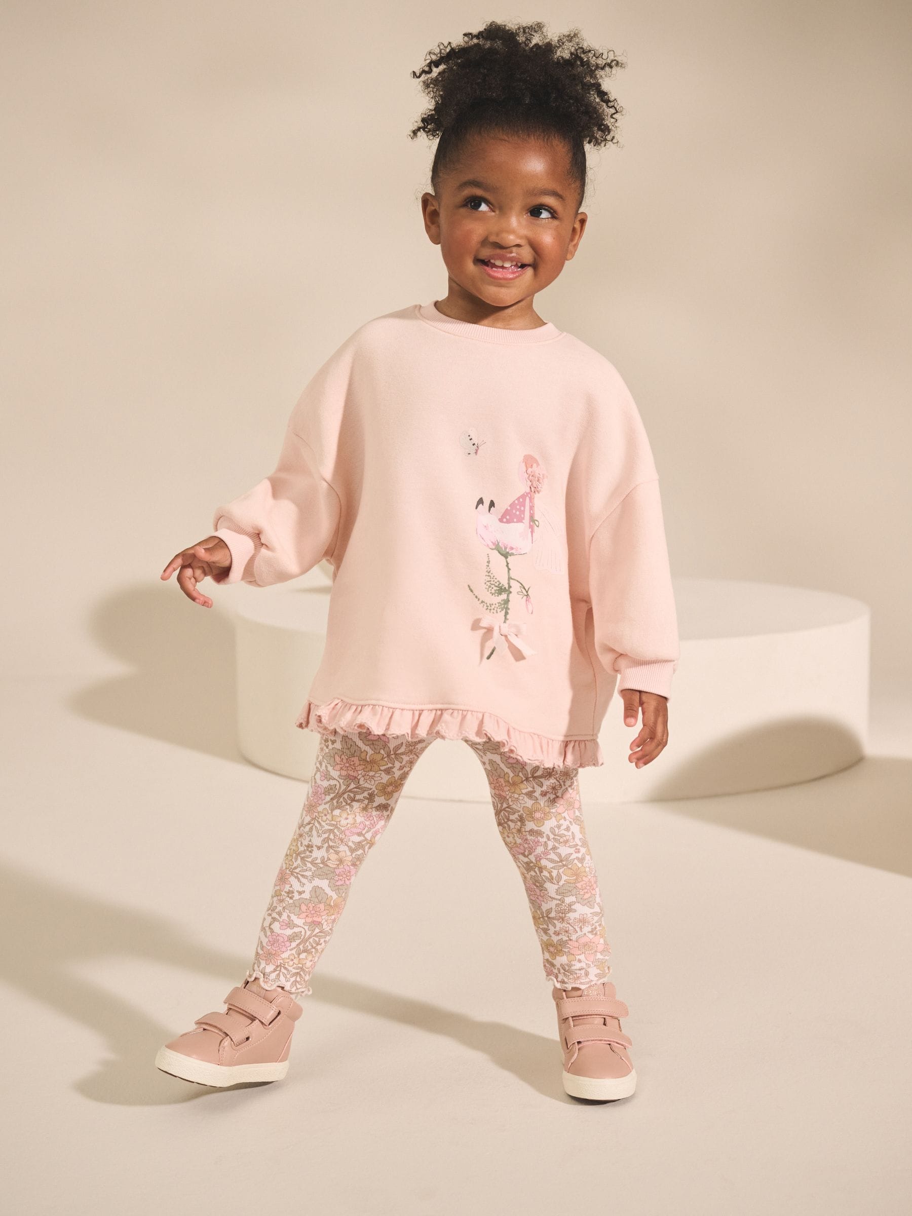 Pink Floral Fairy Frill Hem Sweatshirt & Leggings Set (3mths-7yrs)