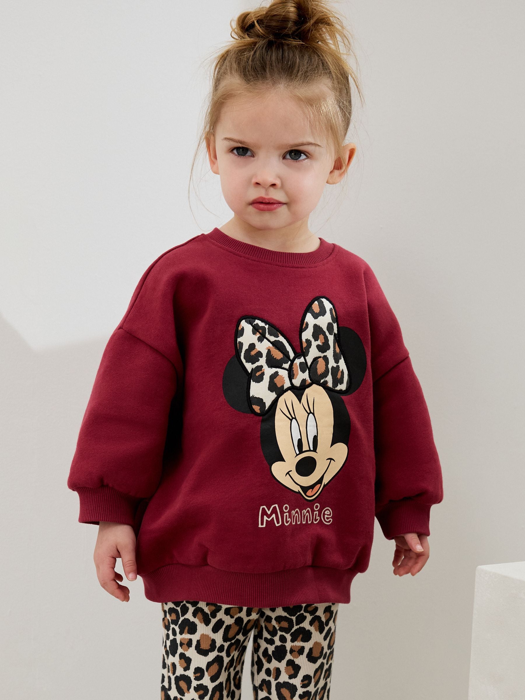 Burgundy Red Leopard Minnie Mouse Sweatshirt and Flare Leggings Set (3mths-7yrs)