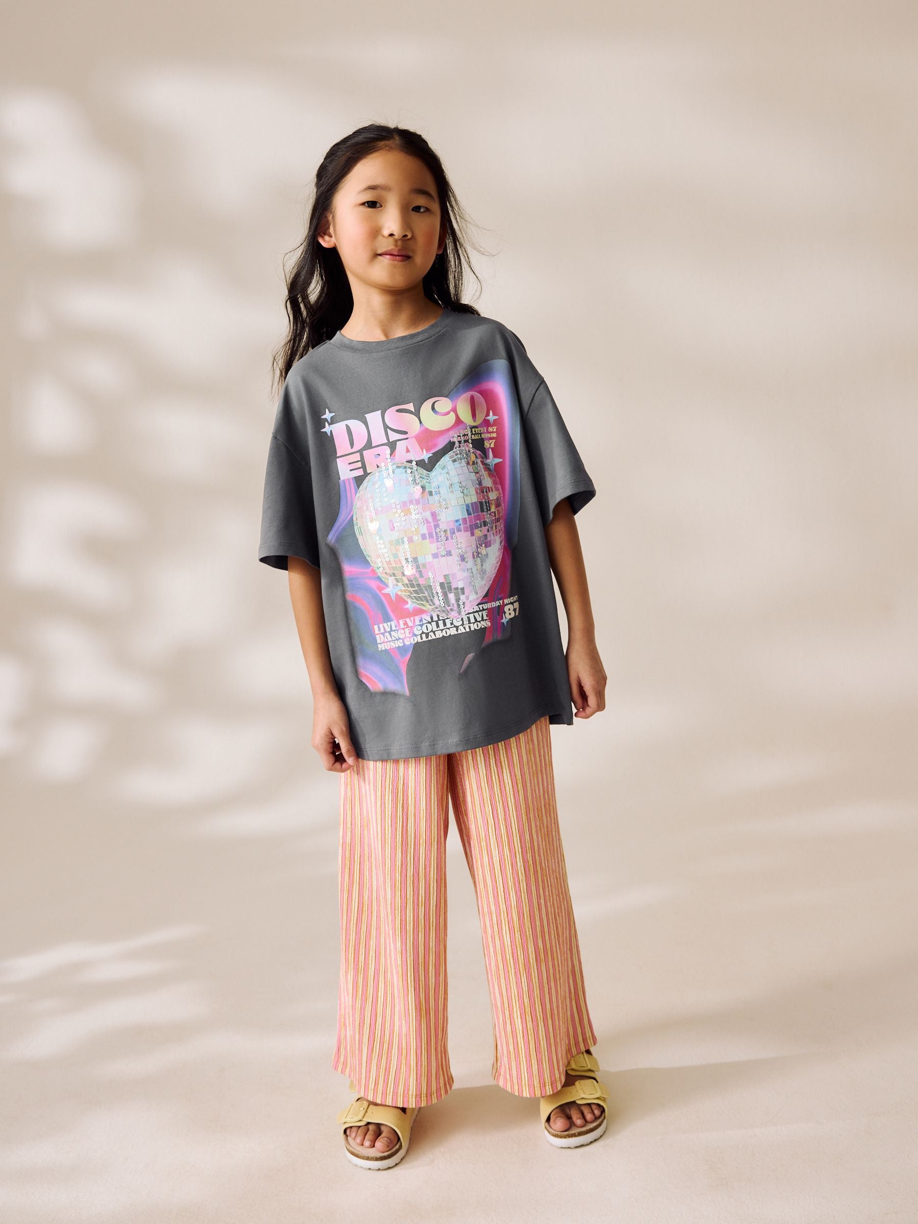 Grey Glitterball Oversized Sequin Graphic Print T-Shirt (3-16yrs)