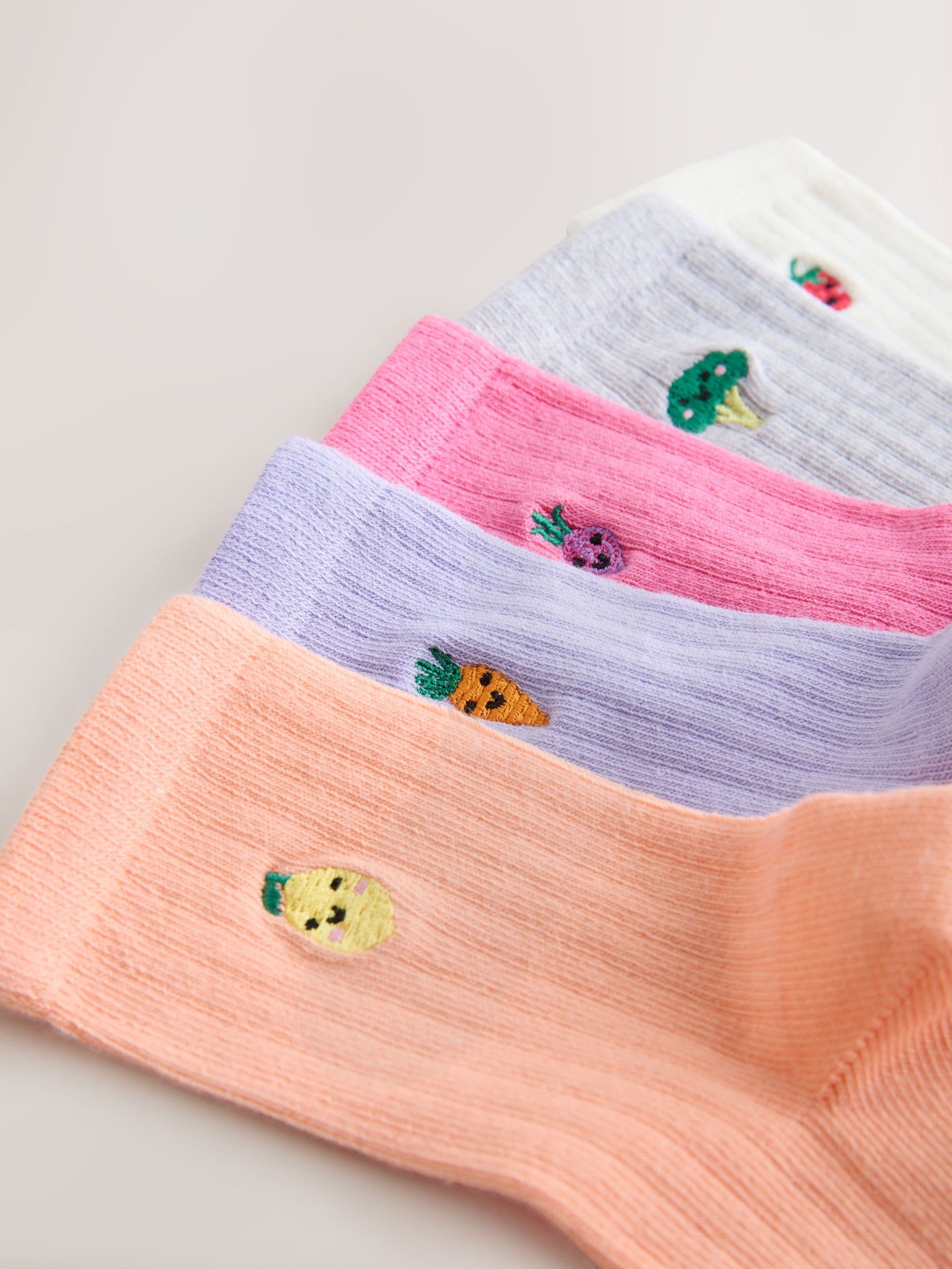 Multi Cotton Rich Embroidered Ankle Socks 5 Pack