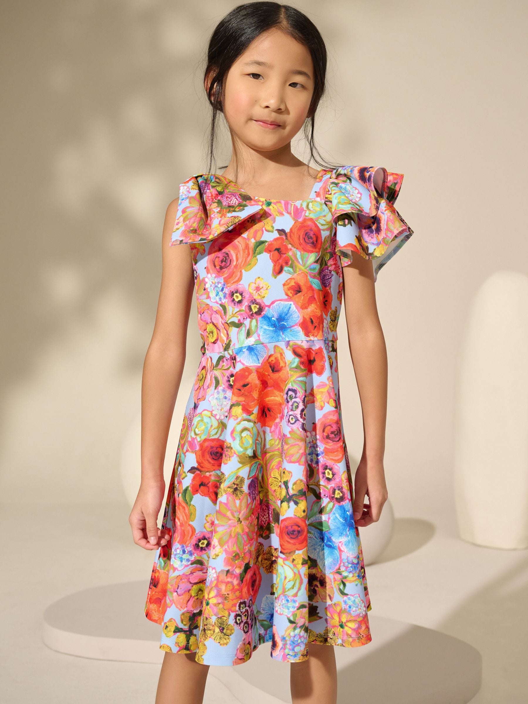 Blue Floral Print Shoulder Detail Summer Dress (1.5-16yrs)