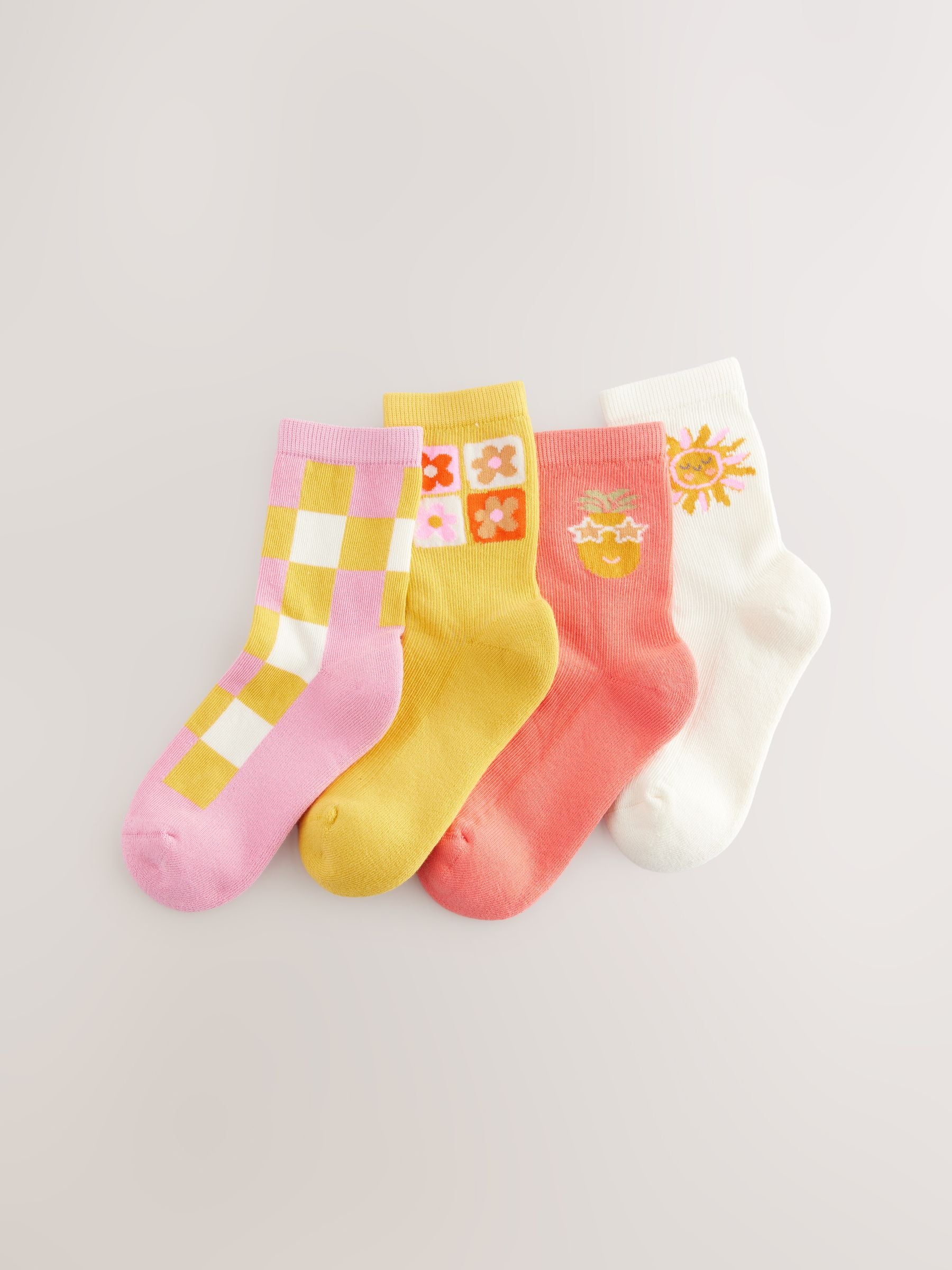 Pink/Yellow 4 Pack Cotton Rich Ankle Socks