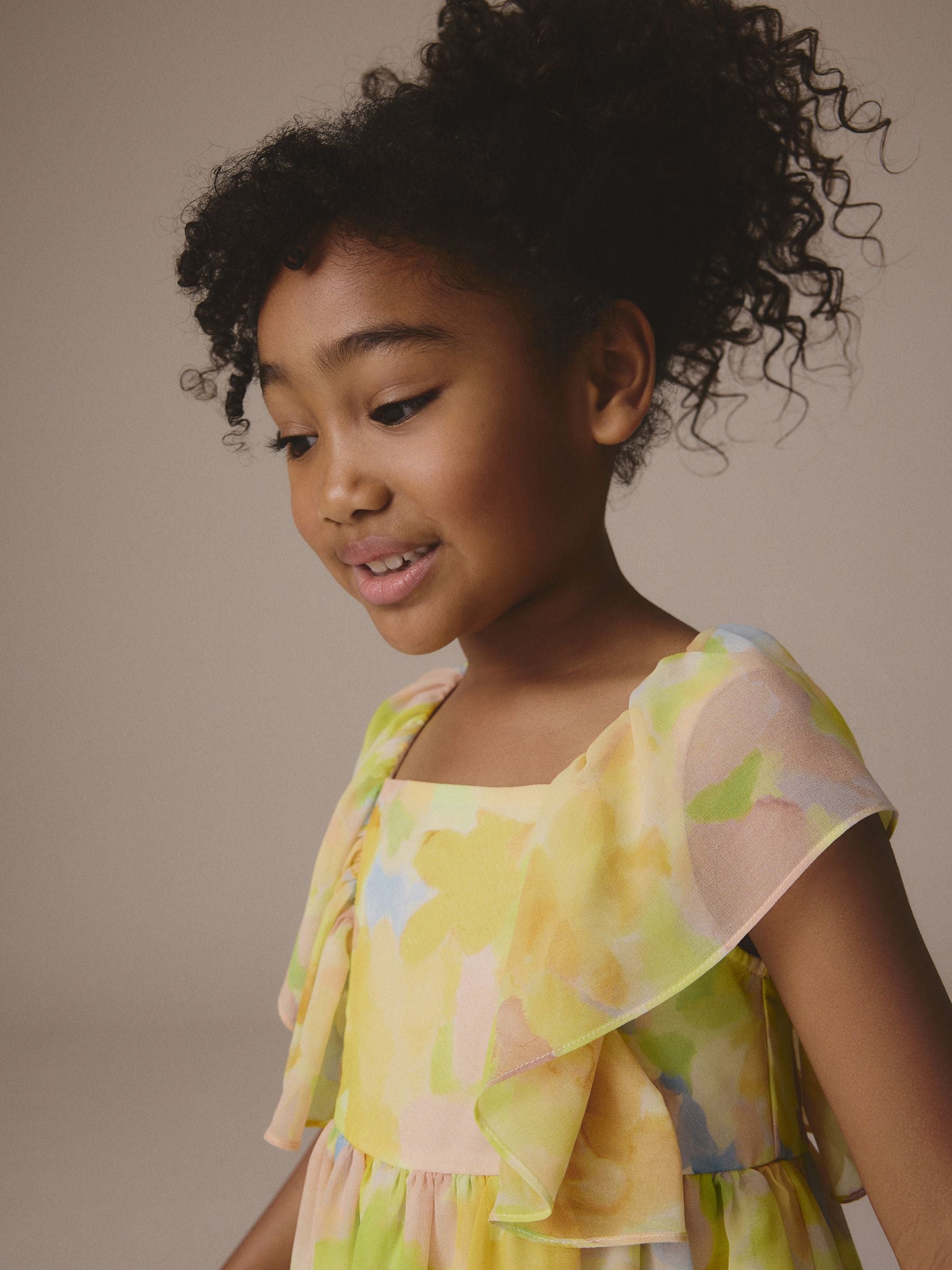 Yellow Printed Chiffon Dress (3-16yrs)