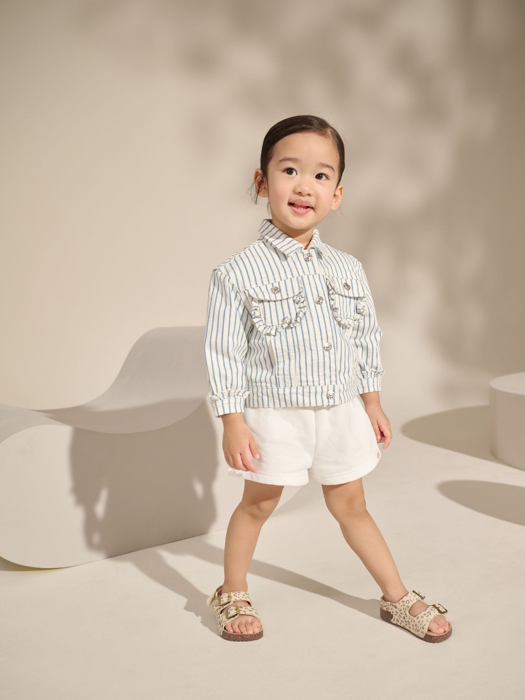 White Stripe Frill Denim Jacket (3mths-7yrs)