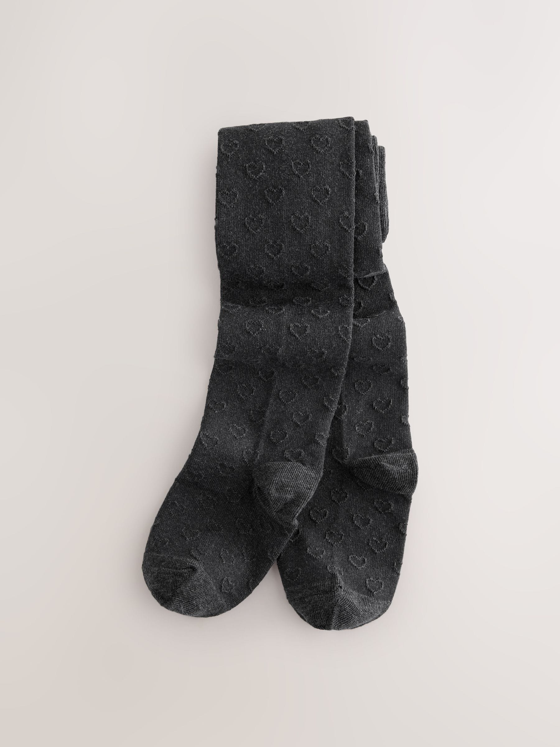 Grey 3 Pack Textured Heart School Tights