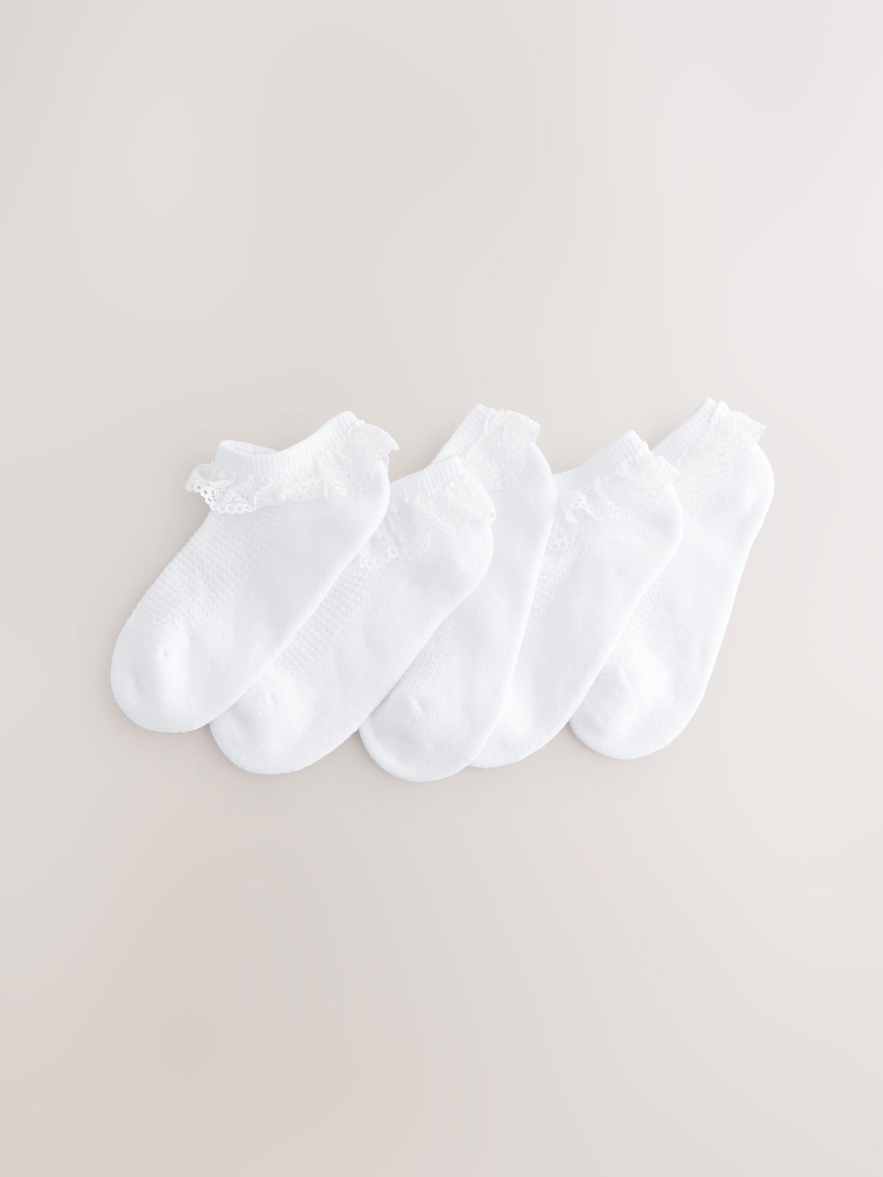 White 5 Pack Cotton Rich Cushioned Soles Ruffle Trainer Socks