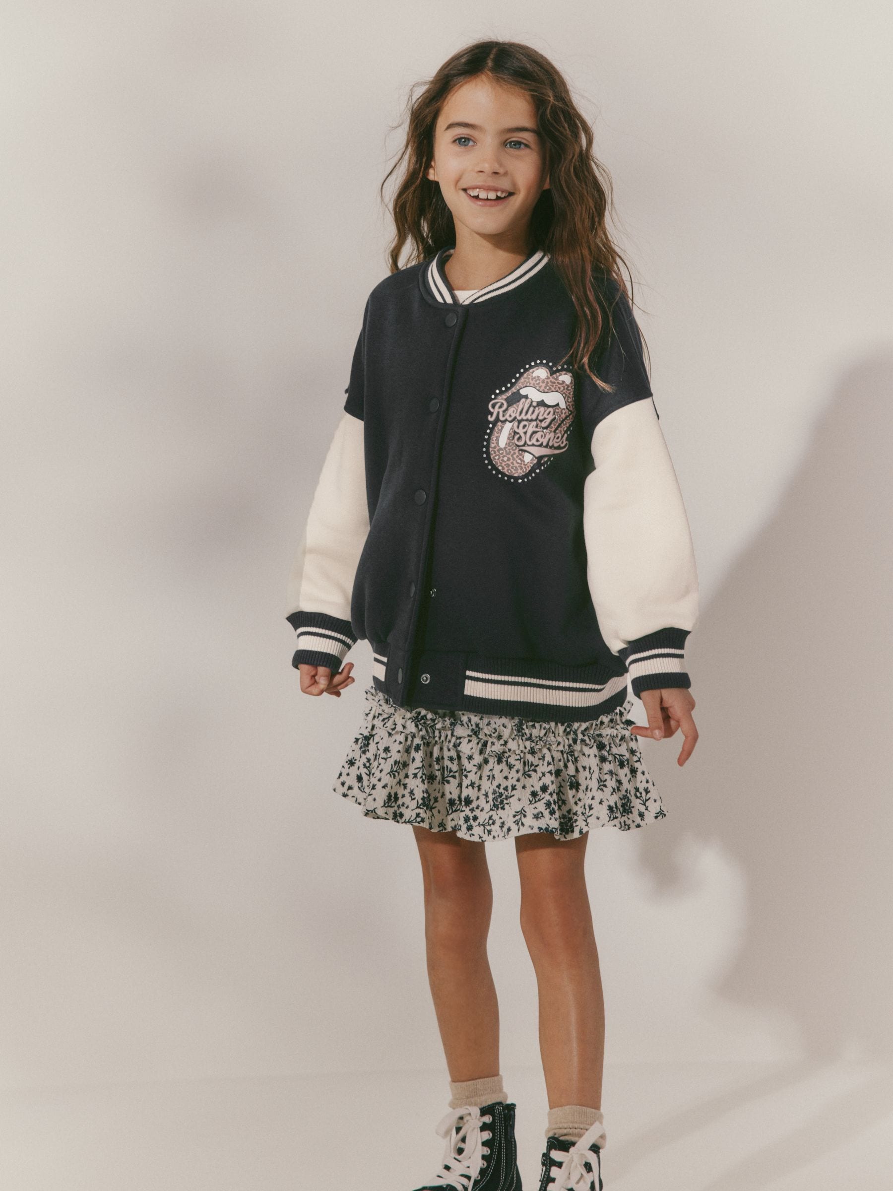 Black/White Rolling Stones Varsity Embroidered Jacket (3-16yrs)