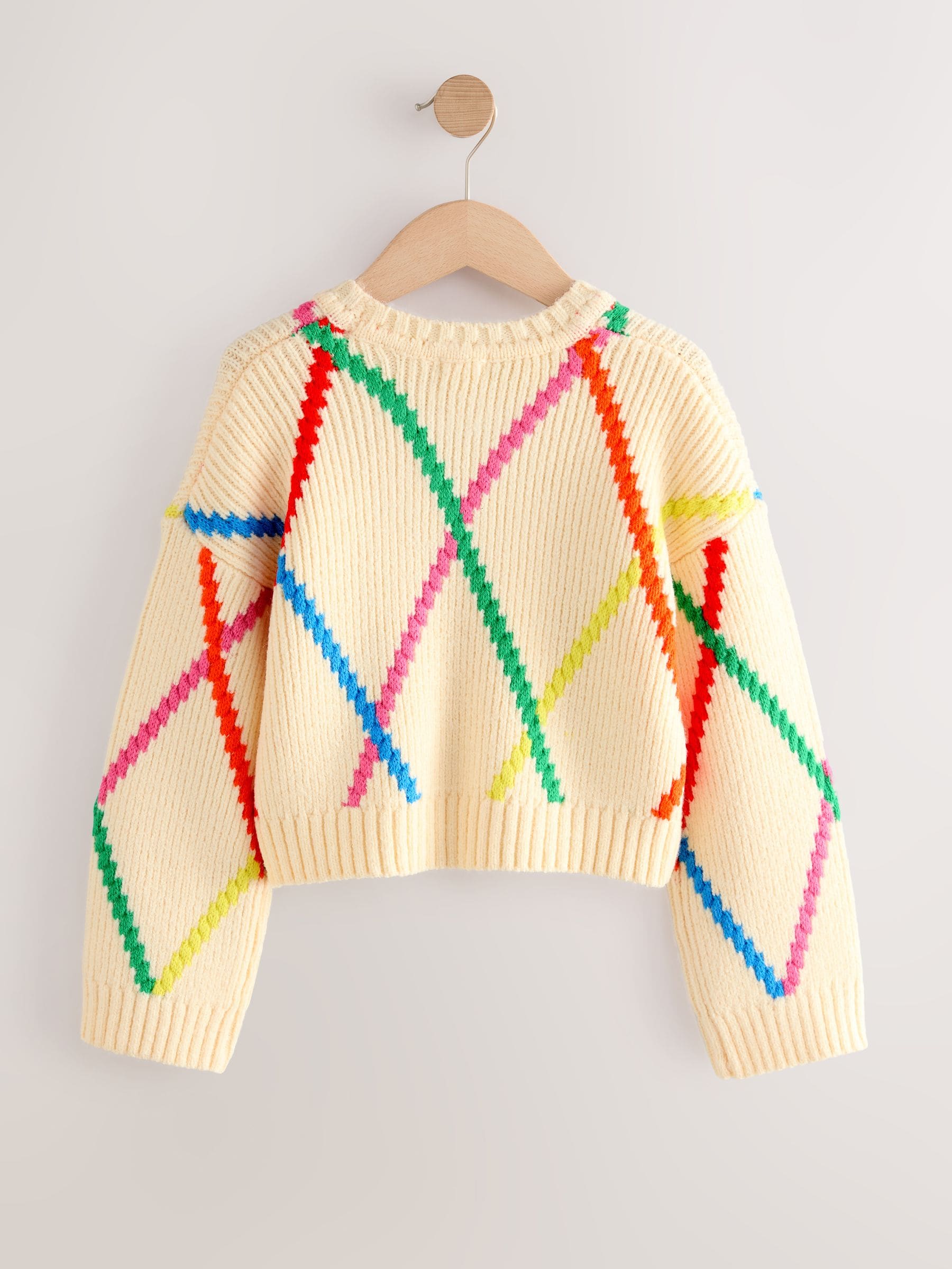 Ecru Rainbow Argyle Pattern Jumper (3-16yrs)
