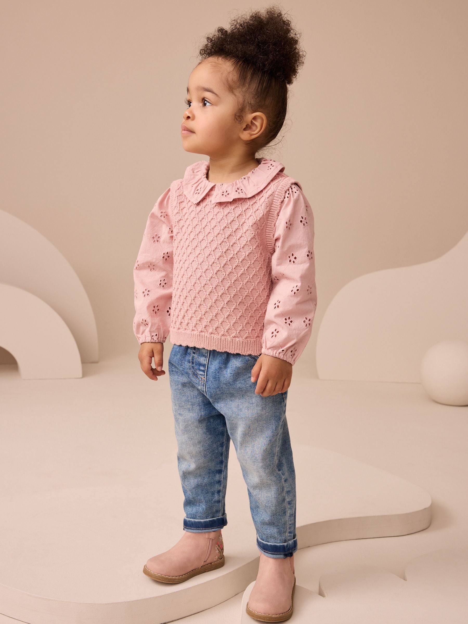 Pink Mock Layer Knit Jumper (3mths-7yrs)