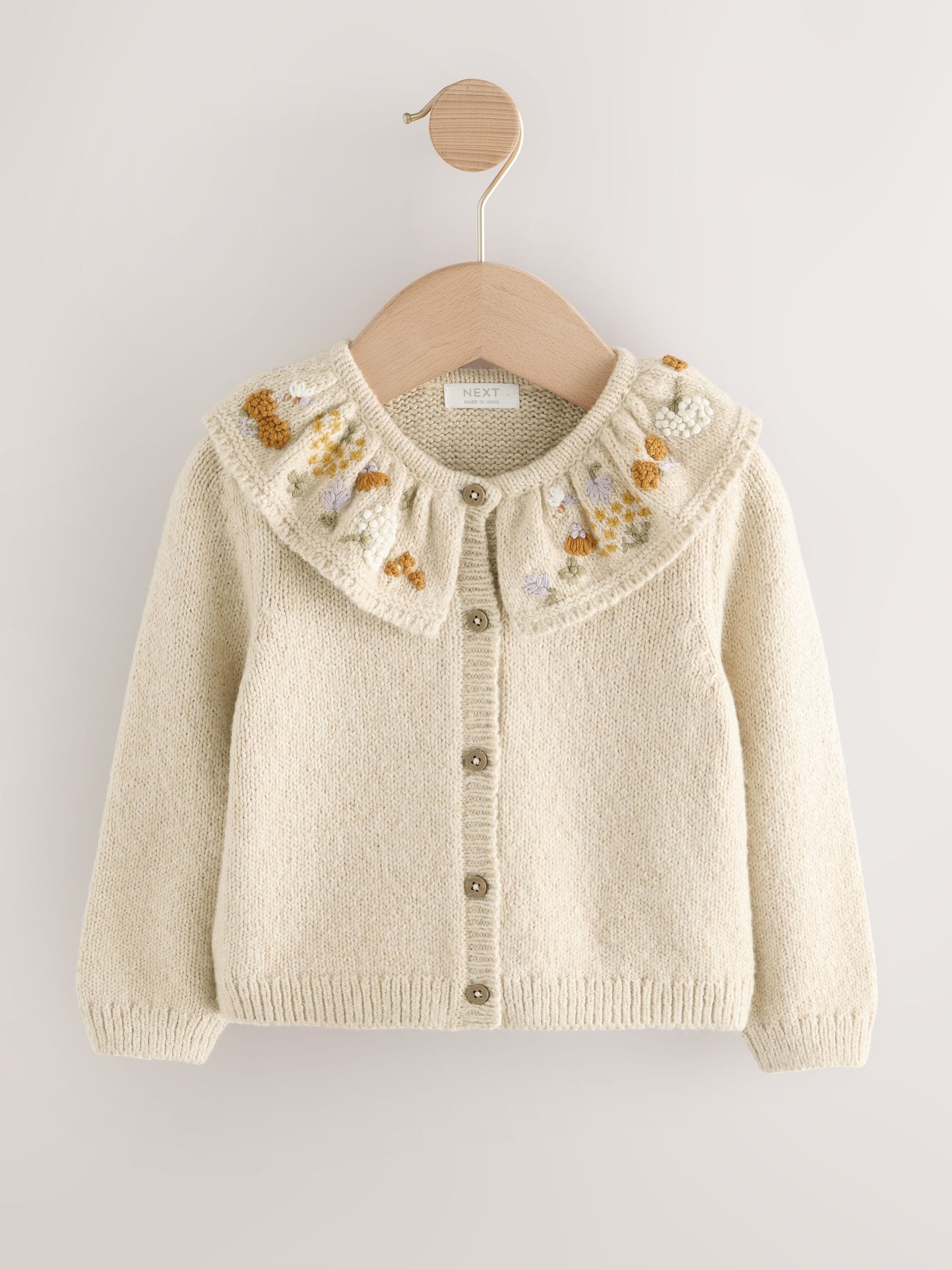 Ecru Floral Print Embellished Collar Cardigan (3mths-7yrs)