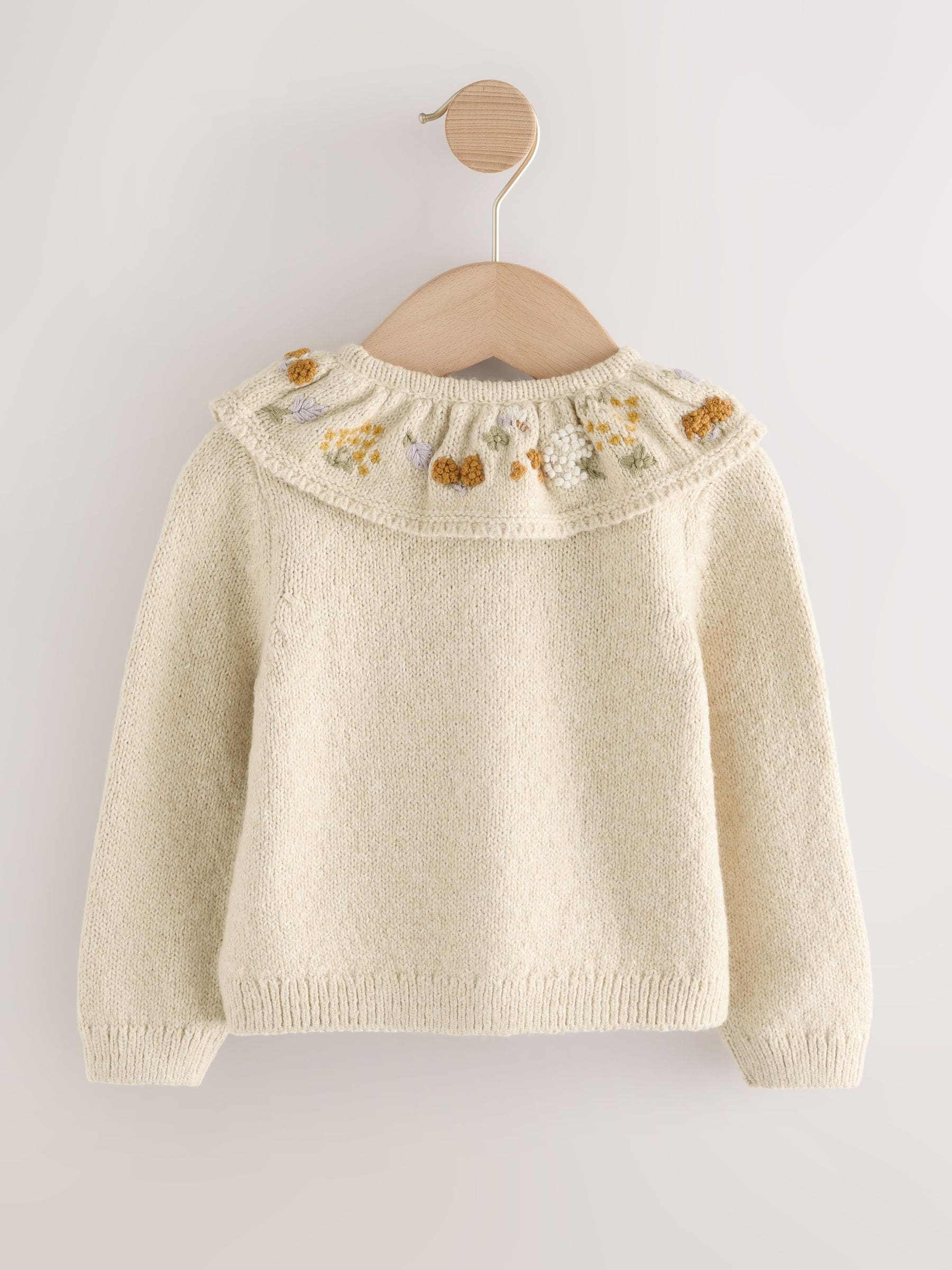 Ecru Floral Print Embellished Collar Cardigan (3mths-7yrs)