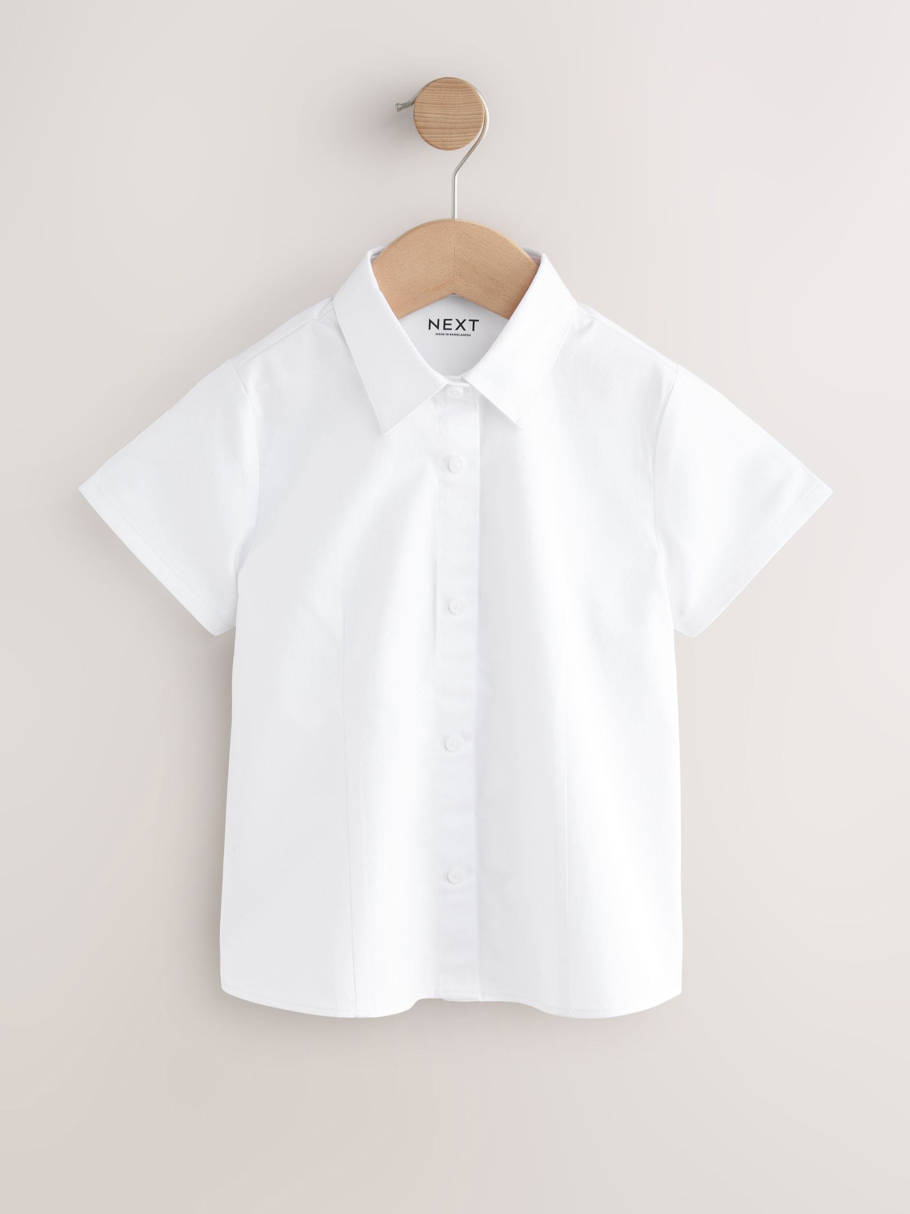White Touch Fastening Cotton Rich Stretch Short Sleeve School Shirt (3-17yrs)