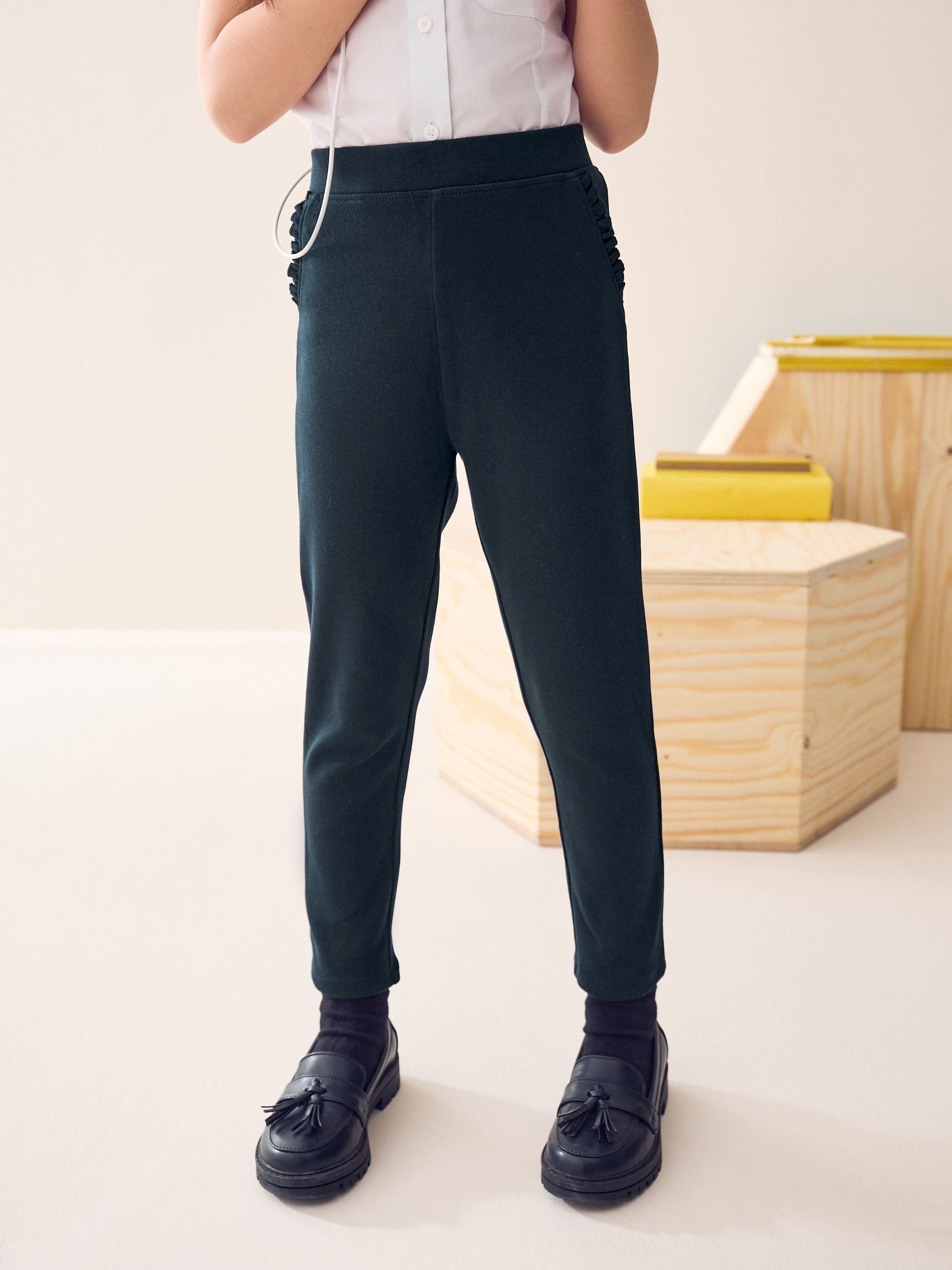 Navy Pull-On Cotton Rich Stretch School Trousers (3-16yrs)
