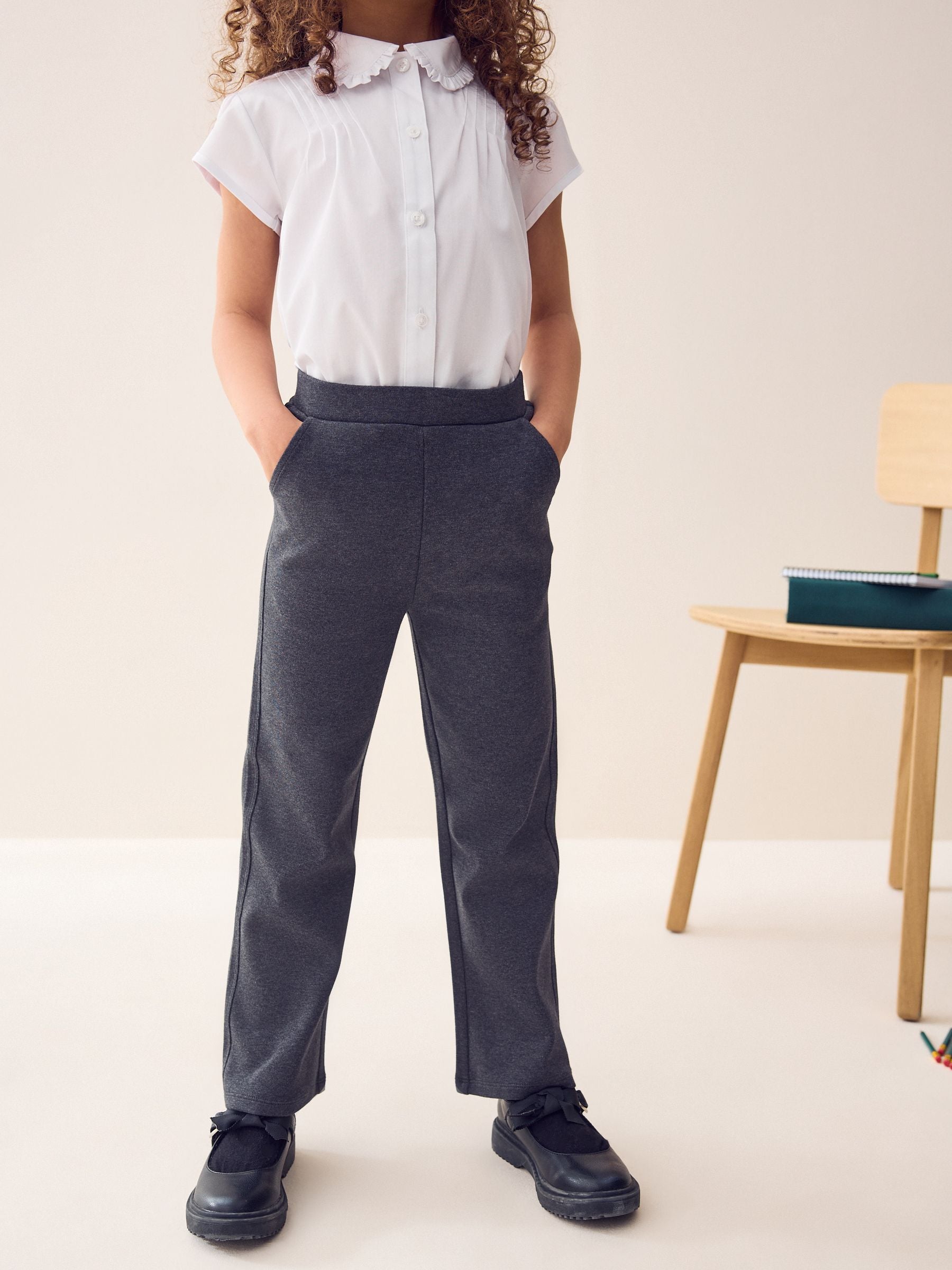 Grey Pull-On Cotton Rich Stretch Flared School Trousers (3-17yrs)